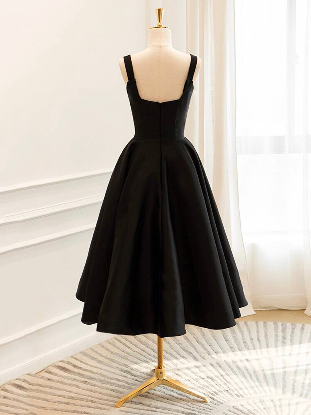 Black Satin Short Prom Dress, Simple A-Line Evening Party Dress