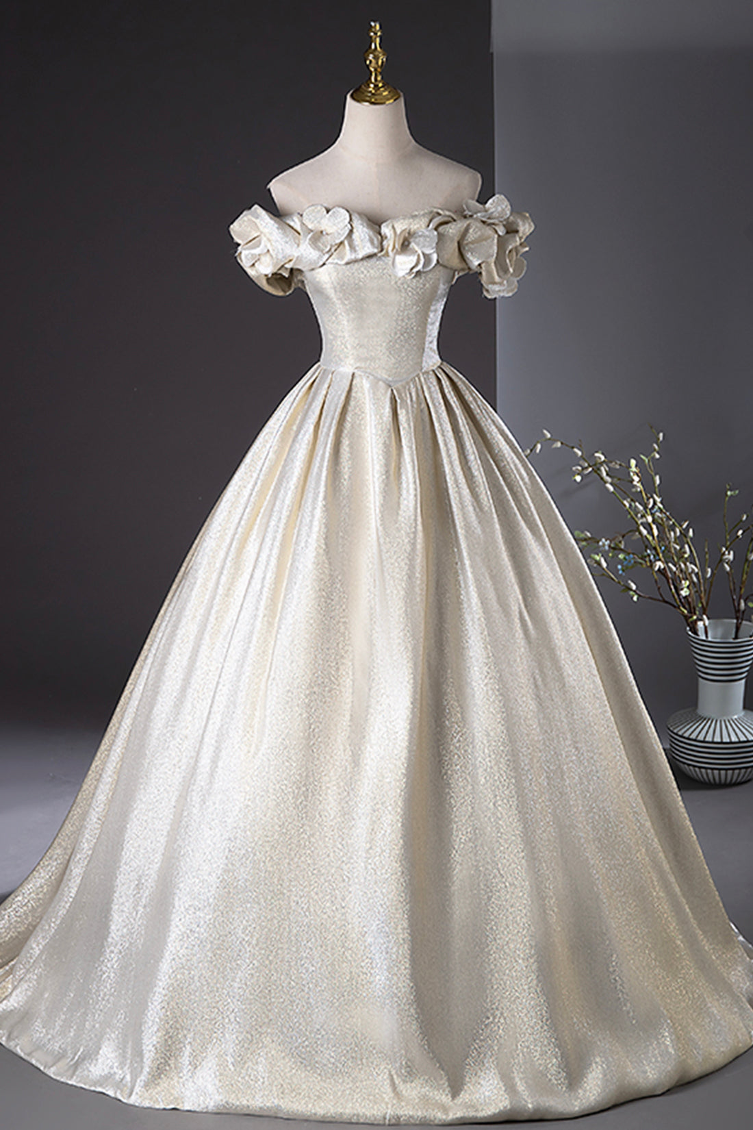 Elegant Champagne Long Prom Dresses, Beautiful Off the Shoulder Formal