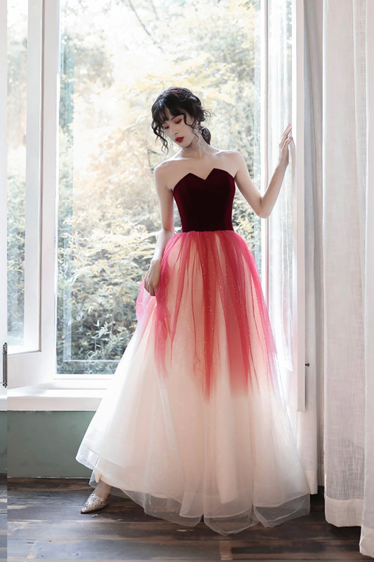 red ombre bridesmaid dresses Beilite Straps Sequins Ombre Evening Prom Dress Wedding Party Gowns Gradient Color Chiffon Bridesmaid Dress Black&Red E 12 at Amazon Women's Clothing store