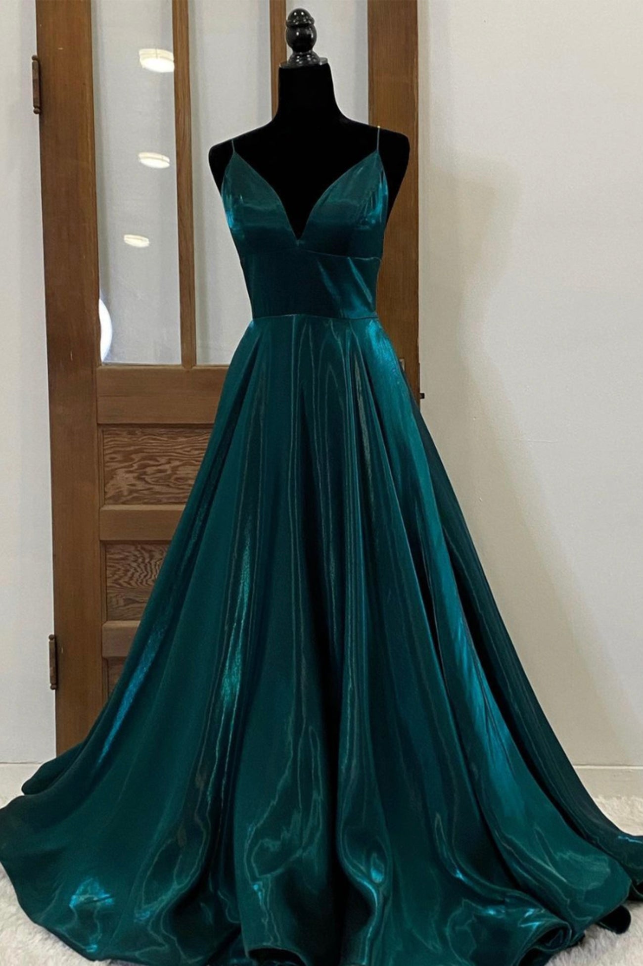 Green Satin Long Prom Dresses, Simple V-Neck Evening Dresses Us 14 / Custom Color Green Satin Long Prom Dresses, Simple V-Neck Evening Dresses Us 14 / Custom Color