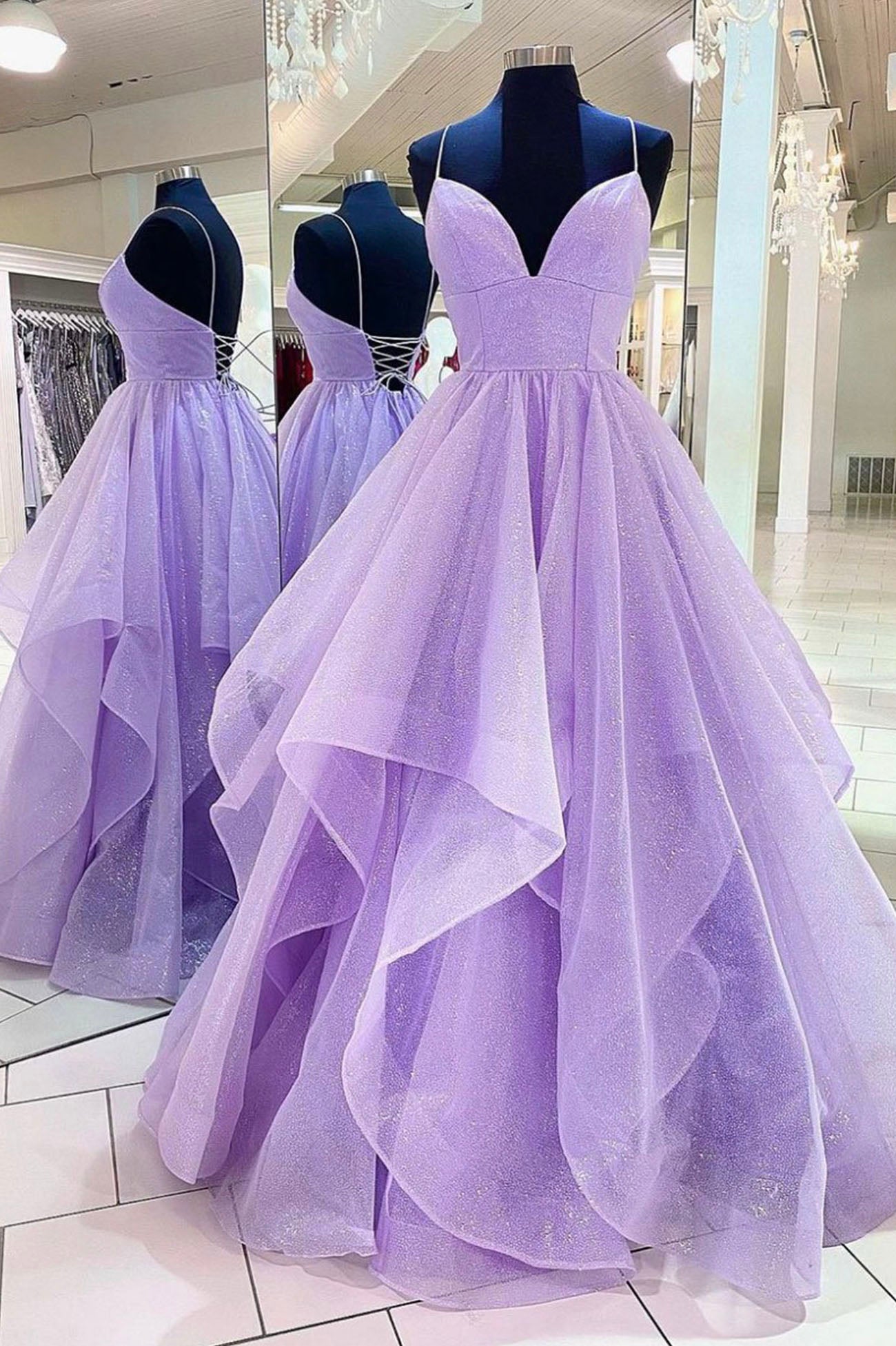 Purple V Neck Lace Prom Dress with Corset Back, Purple V Neck Lace For –  jbydress