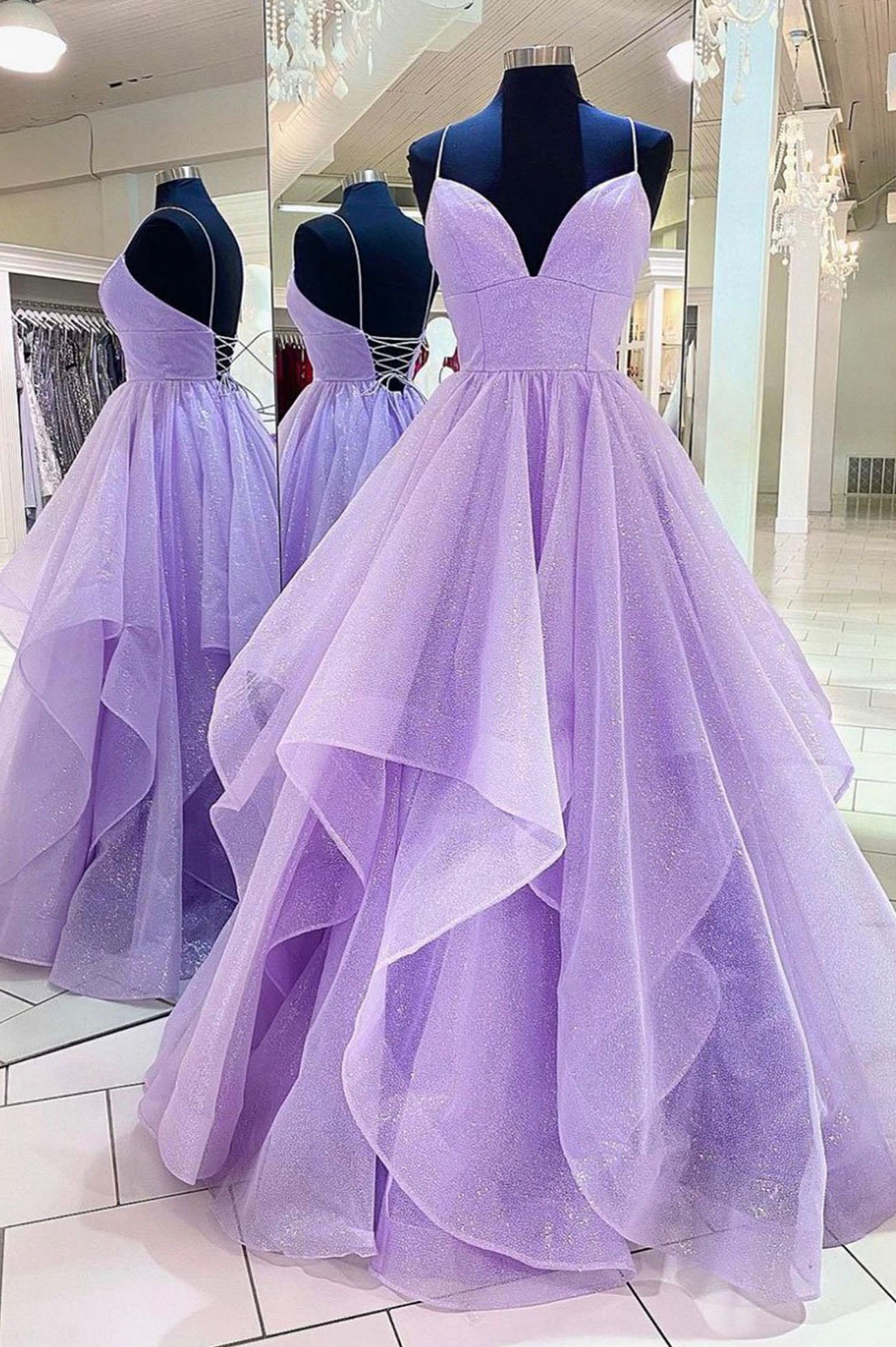 Purple A-Line Tulle Long Prom Dresses, Purple Party Evening Gowns US 2 / Purple