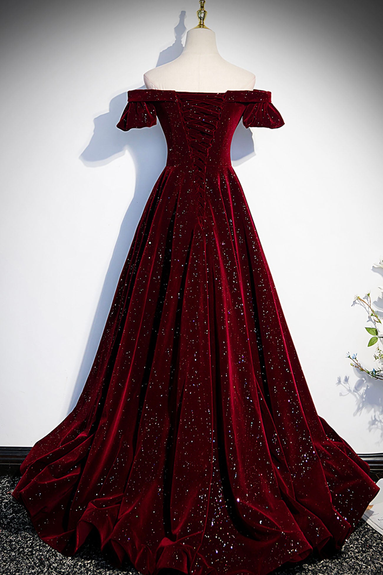 red velvet formal dress Burgundy Velvet Long Prom Dresses, Off the Shoulder Formal Evening Dresses US 10 / Custom Color