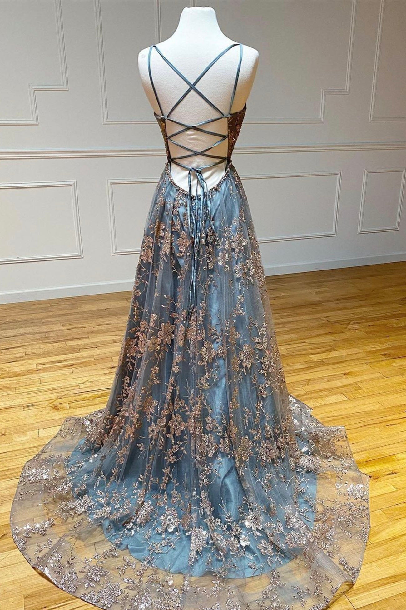Grey Tulle Sequins Long Prom Dresses, A-Line Spaghetti Straps Evening Dresses US 2 / Grey Grey Tulle Sequins Long Prom Dresses, A-Line Spaghetti Straps Evening Dresses US 2 / Grey