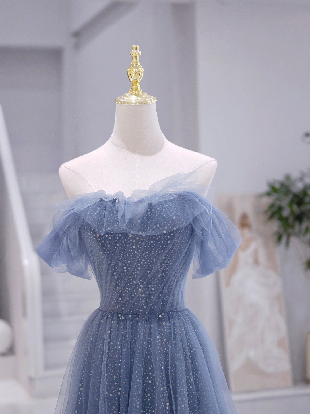 blue gradient prom dress Gorgeous Blue Floral Lace Off Shoulder A-line Evening Gown, Formal Dre AlineBridal
