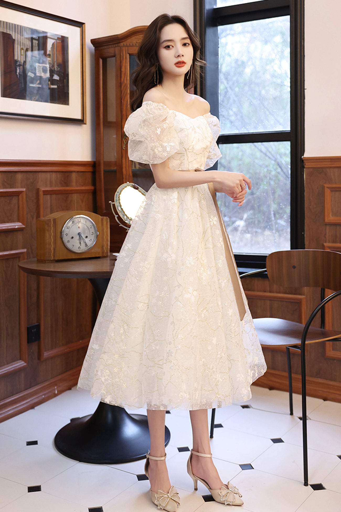 White Tulle Short Sleeve Prom Dress, Cute A-Line Party Homecoming Dress US 2 / White White Tulle Short Sleeve Prom Dress, Cute A-Line Party Homecoming Dress US 2 / White