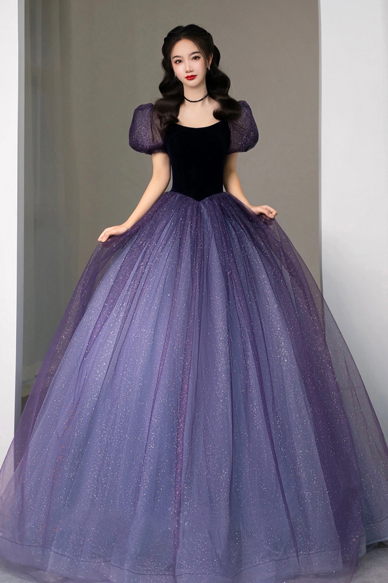 Purple Tulle Short Sleeve Formal Dress, Cute A-Line Evening Dress US 2 / Purple Purple Tulle Short Sleeve Formal Dress, Cute A-Line Evening Dress US 2 / Purple