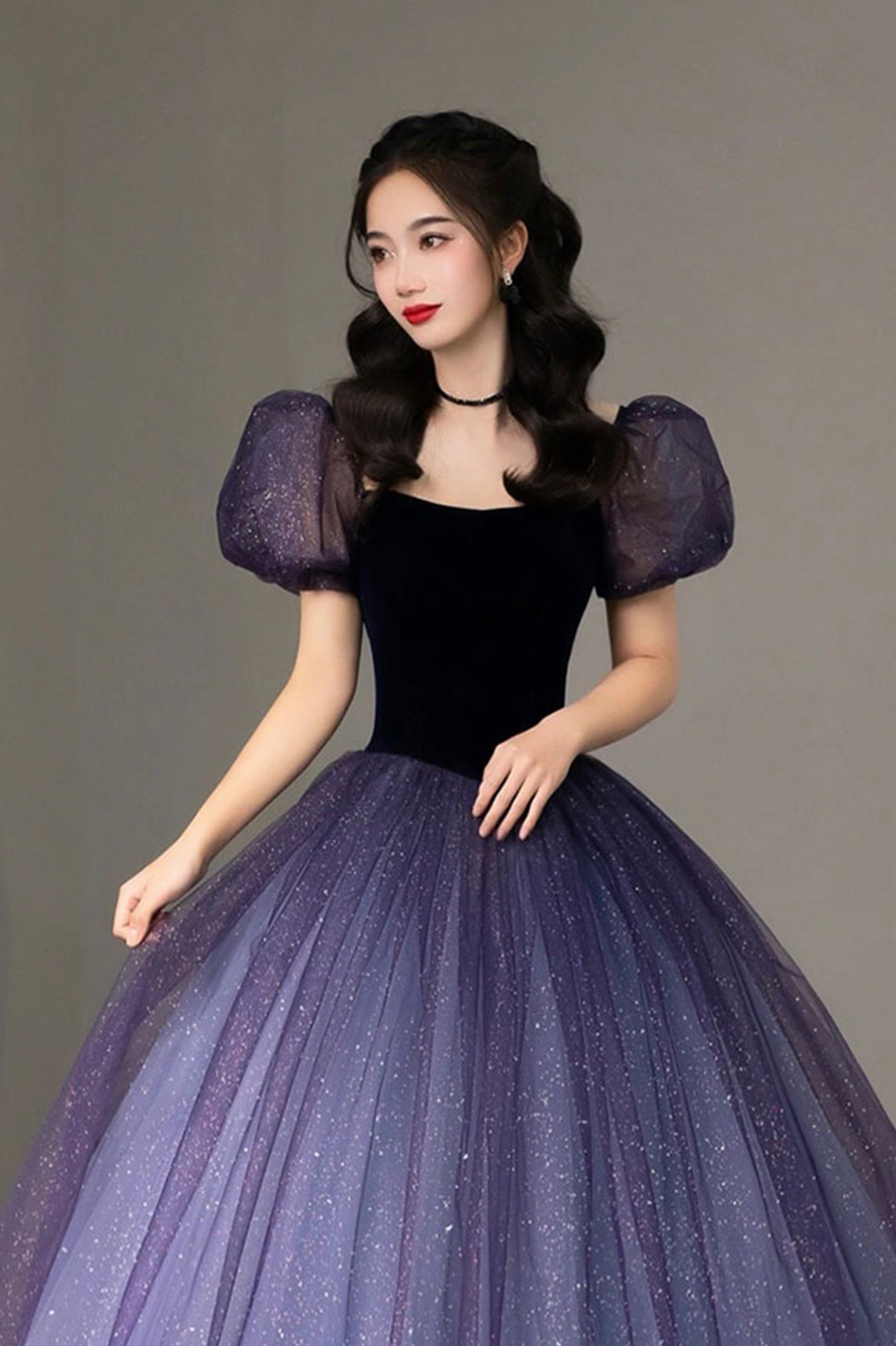 Purple Tulle Short Sleeve Formal Dress, Cute A-Line Evening Dress US 2 / Purple Purple Tulle Short Sleeve Formal Dress, Cute A-Line Evening Dress US 2 / Purple