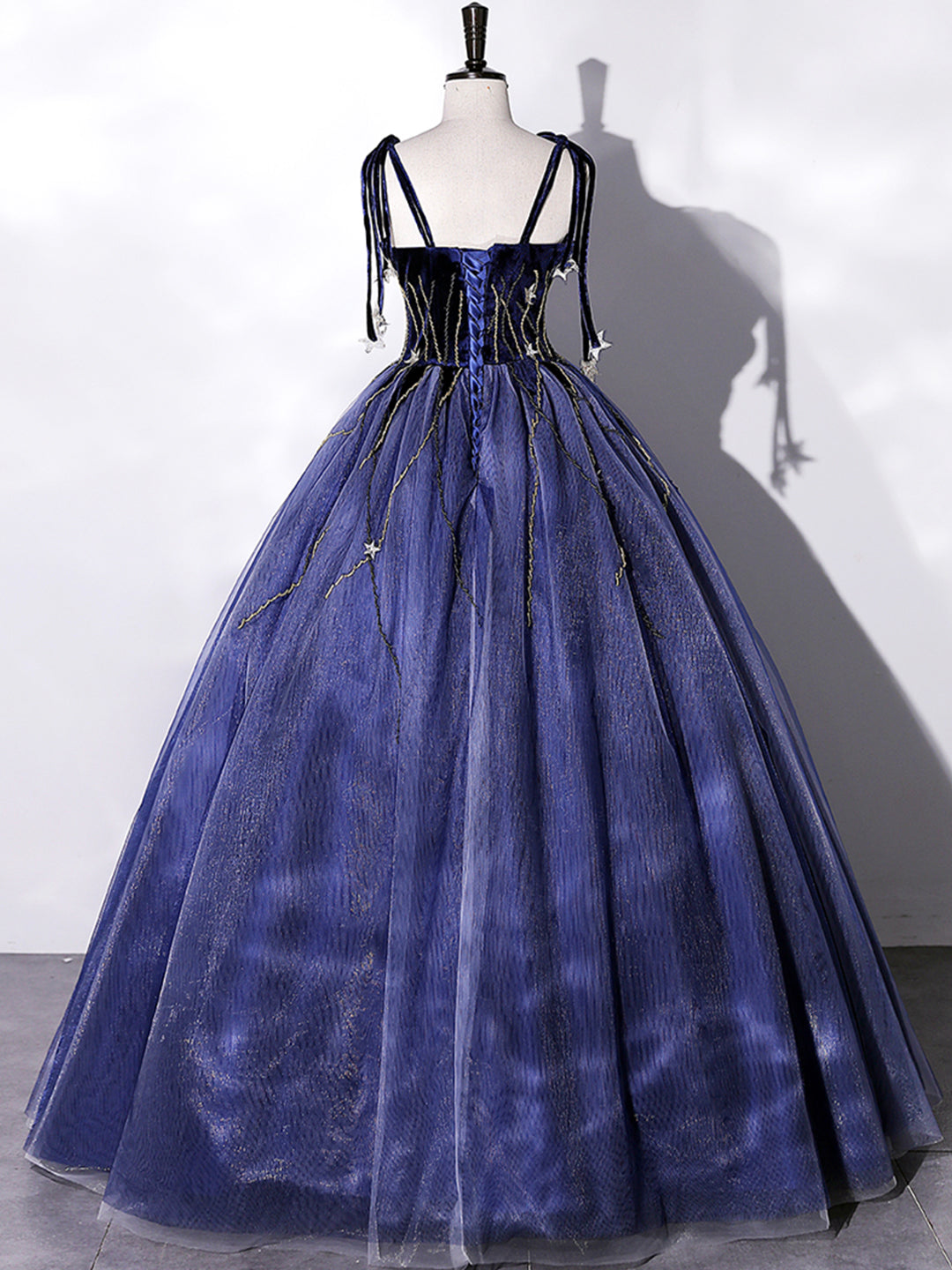 Blue Velvet Tulle Long Prom Dress, A-Line Evening Party Dress US 12 / Custom Color Blue Velvet Tulle Long Prom Dress, A-Line Evening Party Dress US 12 / Custom Color