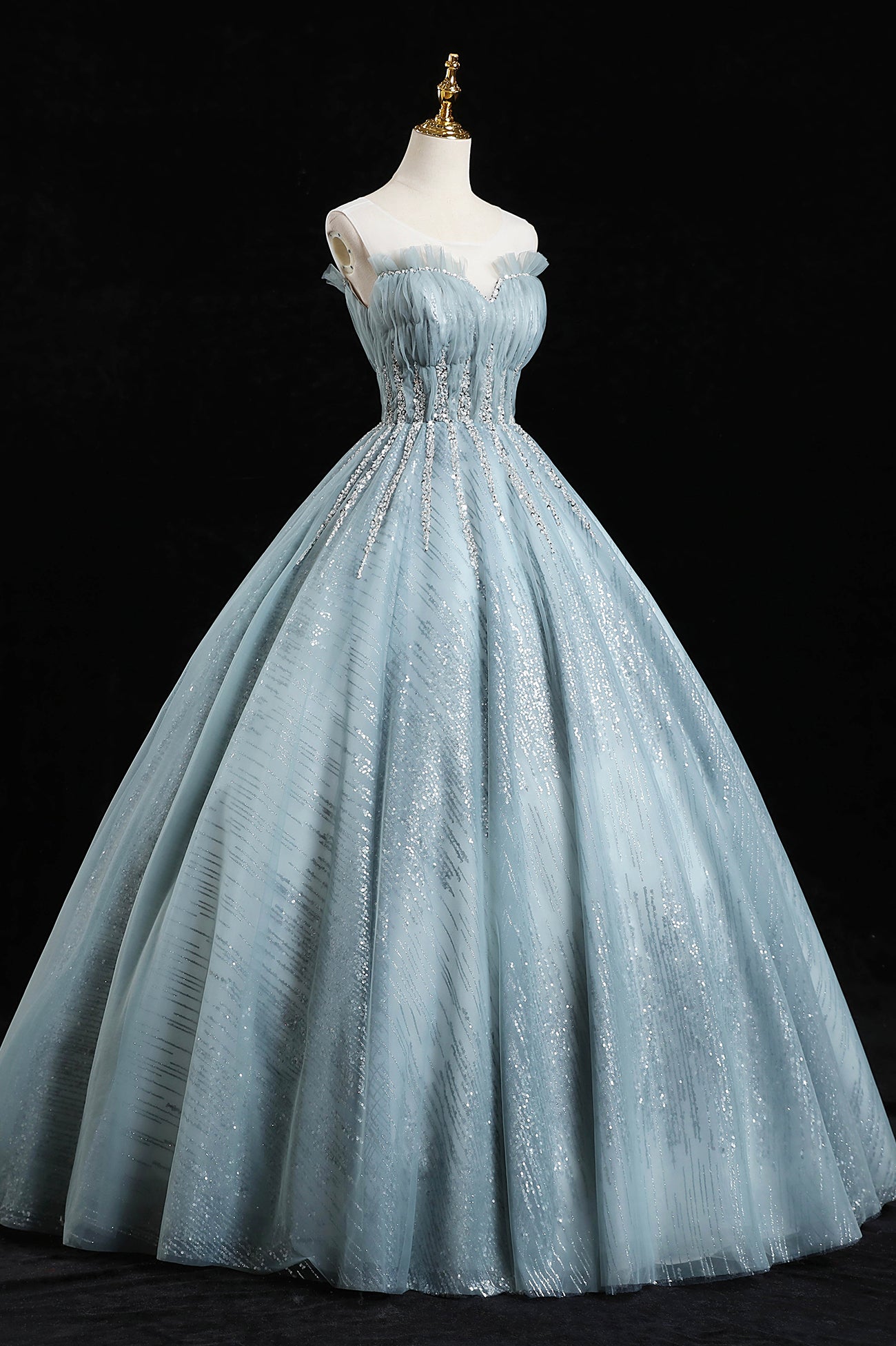 Blue Tulle Sequins Long Prom Dresses, A-Line Evening Dresses Custom Size / Blue Blue Tulle Sequins Long Prom Dresses, A-Line Evening Dresses Custom Size / Blue