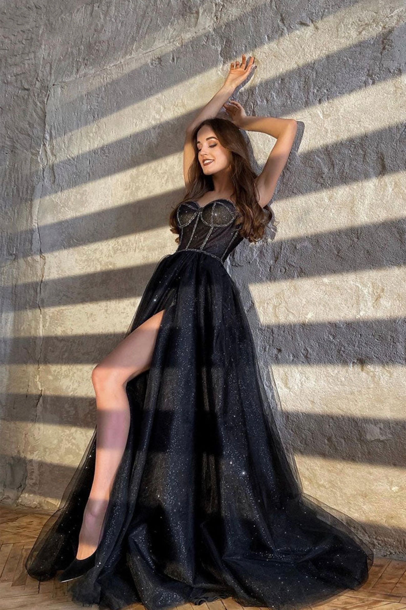 Black Tulle Long A-Line Prom Dresses, Black Evening Party Dresses US 4 / Black Black Tulle Long A-Line Prom Dresses, Black Evening Party Dresses US 4 / Black