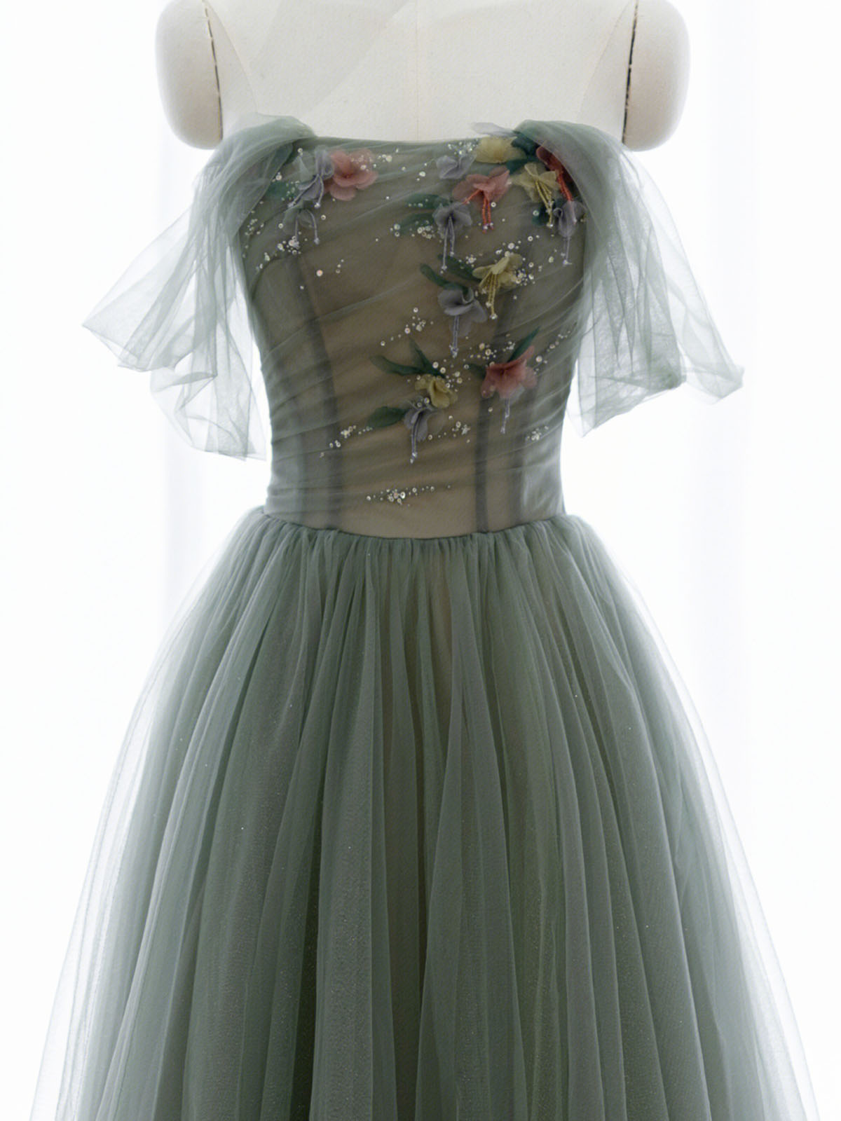 A-Line Green Tulle Long Prom Dress, Off The Shoulder Evening Party Dress US 10 / Custom Color A-Line Green Tulle Long Prom Dress, Off The Shoulder Evening Party Dress US 10 / Custom Color