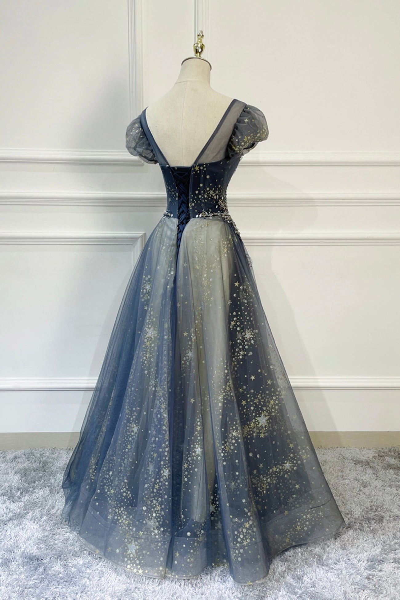 Blue Scoop Neckline Tulle Long Prom Dress, A-Line Evening Dress US 6 / Custom Color Blue Scoop Neckline Tulle Long Prom Dress, A-Line Evening Dress US 6 / Custom Color