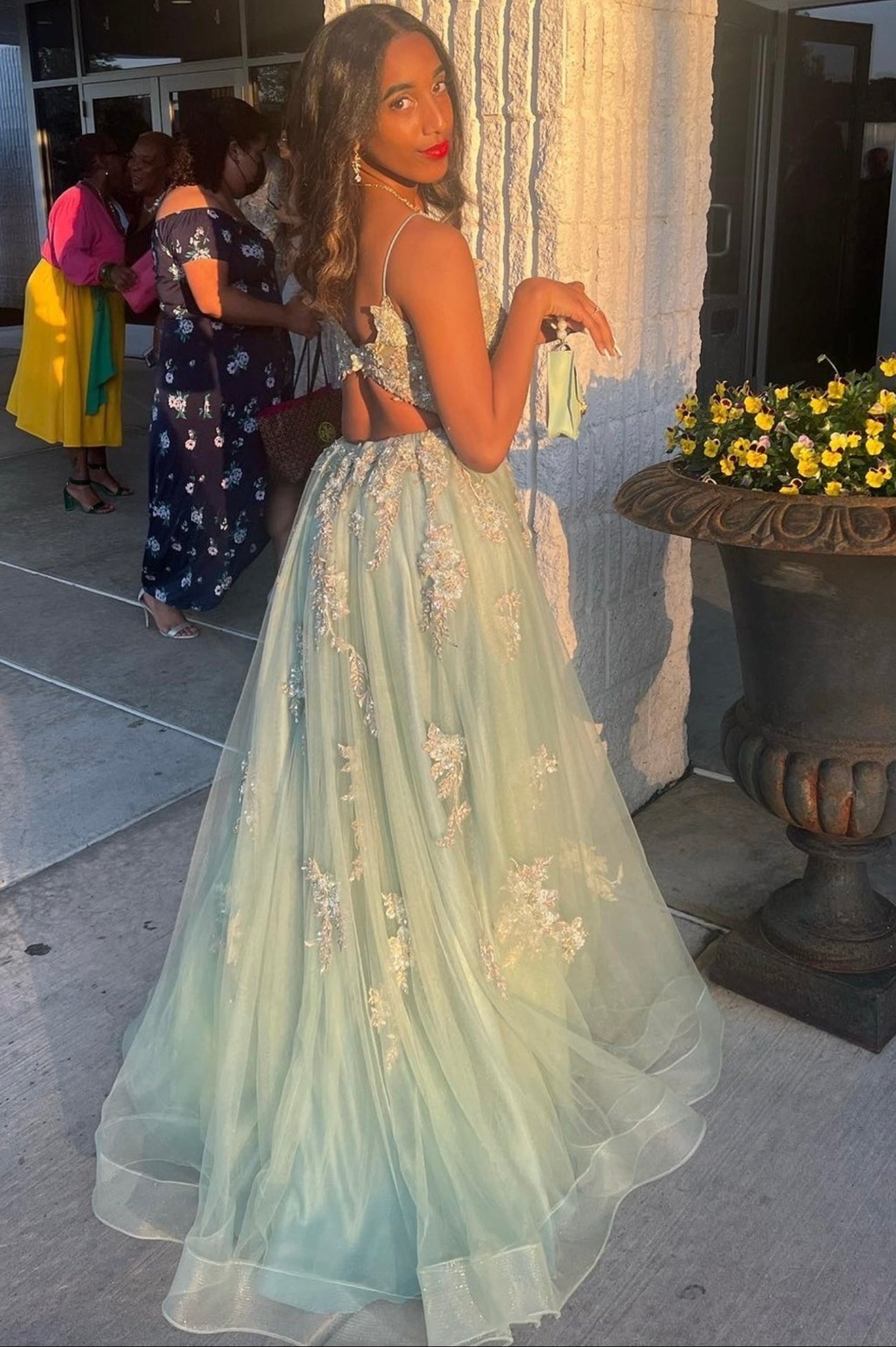 Green V-neck Lace Long Prom Dress, A-Line Evening Dress with Slit US 4 / Custom Color Green V-neck Lace Long Prom Dress, A-Line Evening Dress with Slit US 4 / Custom Color