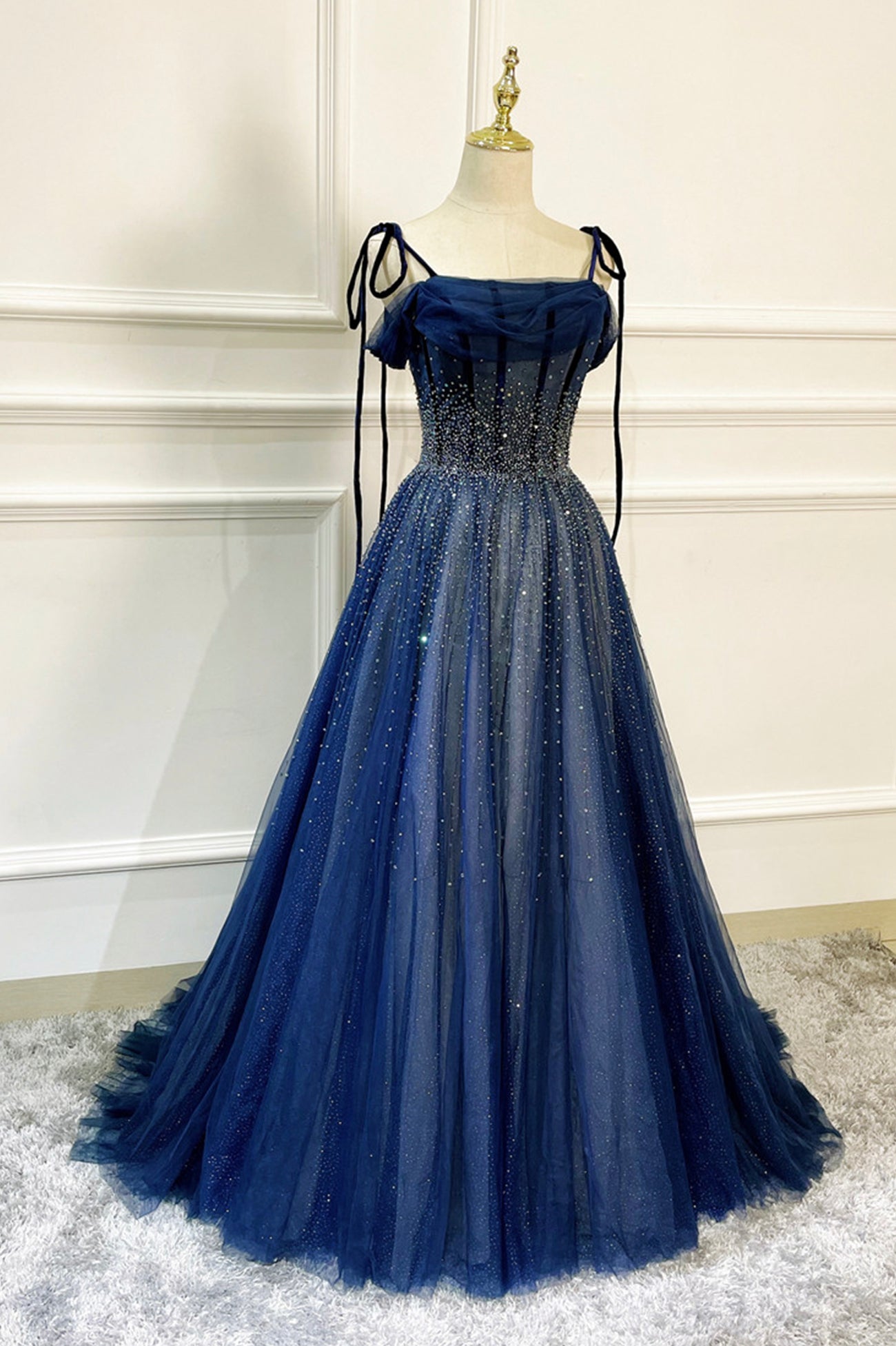 Blue Long Tulle Beaded Prom Dress, Blue Evening Party Dress US 2 / Blue Blue Long Tulle Beaded Prom Dress, Blue Evening Party Dress US 2 / Blue