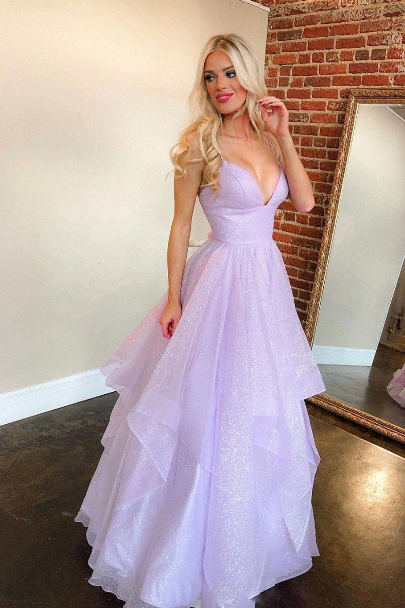 Purple V-Neck Tulle Long Prom Dress, A-Line Evening Party Dress US 4 / Purple