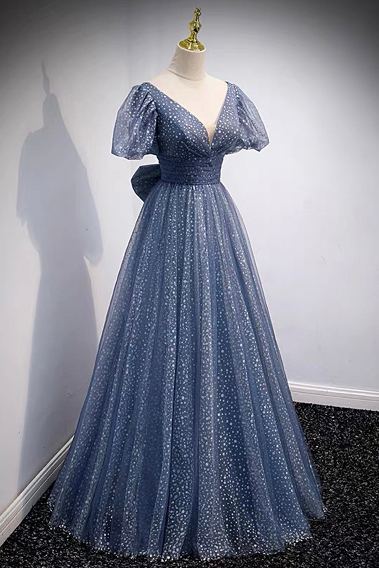 Blue V-Neck Tulle Long Prom Dresses, A-Line Evening Dresses US 14 / Blue Blue V-Neck Tulle Long Prom Dresses, A-Line Evening Dresses US 14 / Blue
