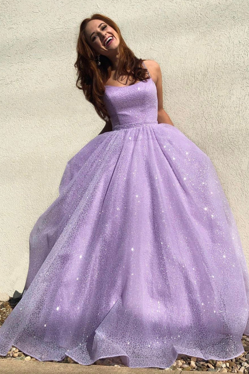 Purple Tulle Long Prom Dresses, A-Line Purple Evening Dresses – Loveydress