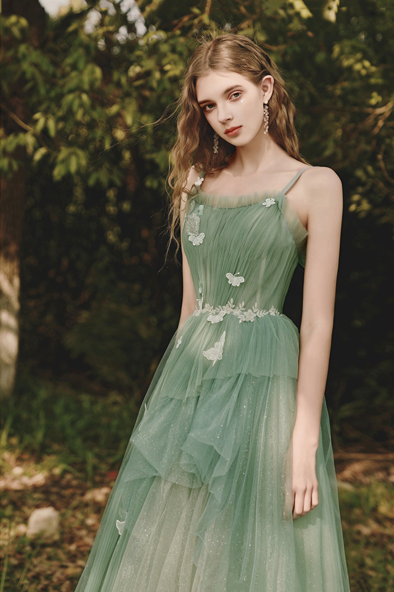 Green Spaghetti Strap Tulle Lace Long Prom Dress, Lovely A-Line Evening Dress US 14 / Green Green Spaghetti Strap Tulle Lace Long Prom Dress, Lovely A-Line Evening Dress US 14 / Green