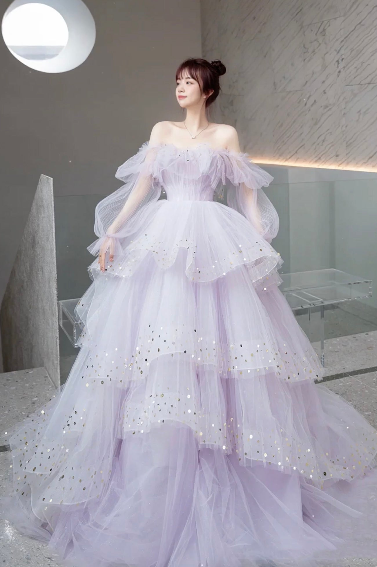 Purple Long Sleeve Tulle Formal Dress, Purple Sweet 16 Dress US 6 / Custom Color Purple Long Sleeve Tulle Formal Dress, Purple Sweet 16 Dress US 6 / Custom Color