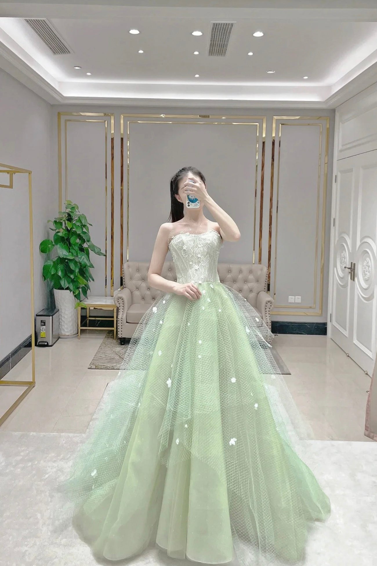 Green Tulle Long A-Line Prom Dress, Green Strapless Evening Party Dres Loveydress Green Tulle Long A-Line Prom Dress, Green Strapless Evening Party Dres Loveydress