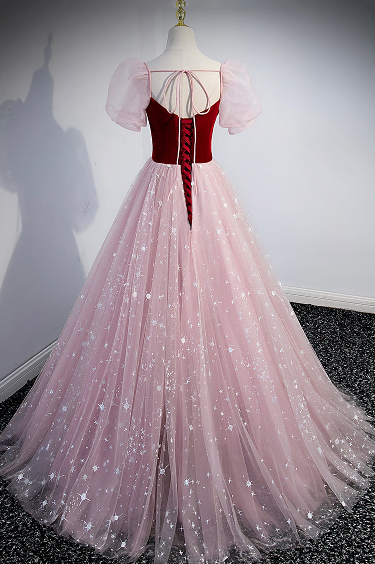 pink tulle prom dress long A-Line Two Pieces Tulle Pink Long Prom Dress, Pink Formal Evening Dres