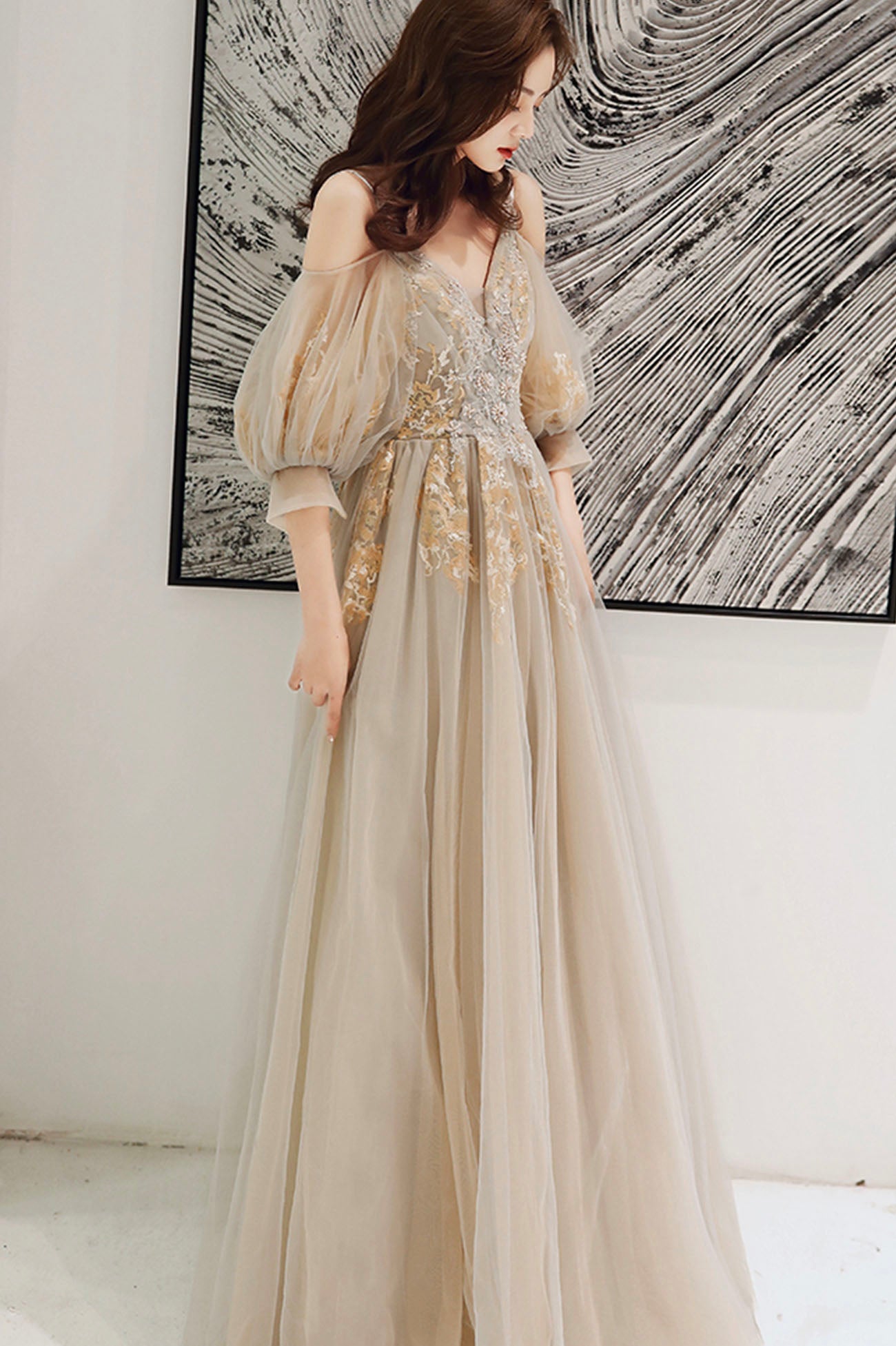 Cute Tulle Lace Long Prom Dresses, A-Line Evening Dresses US 6 / Champagne Cute Tulle Lace Long Prom Dresses, A-Line Evening Dresses US 6 / Champagne