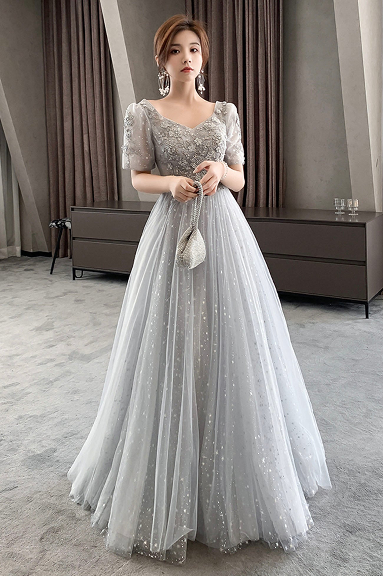 Party Evening Gown Silver Grey Lace Dress Formal Gown Dark Grey Prom Dresses Gray Prom Dress Party Evening Gown Silver Grey Lace Dress Formal Gown Dark Grey Prom Dresses Gray Prom Dress