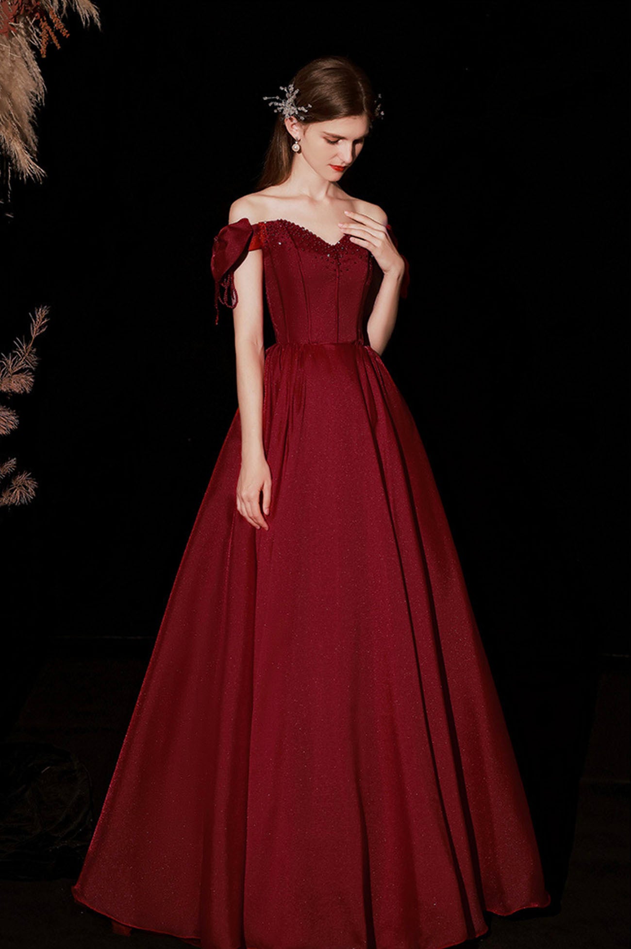 Burgundy Satin Long Prom Dresses, A-Line Off the Shoulder Formal Dresses US 8 / Burgundy Burgundy Satin Long Prom Dresses, A-Line Off the Shoulder Formal Dresses US 8 / Burgundy