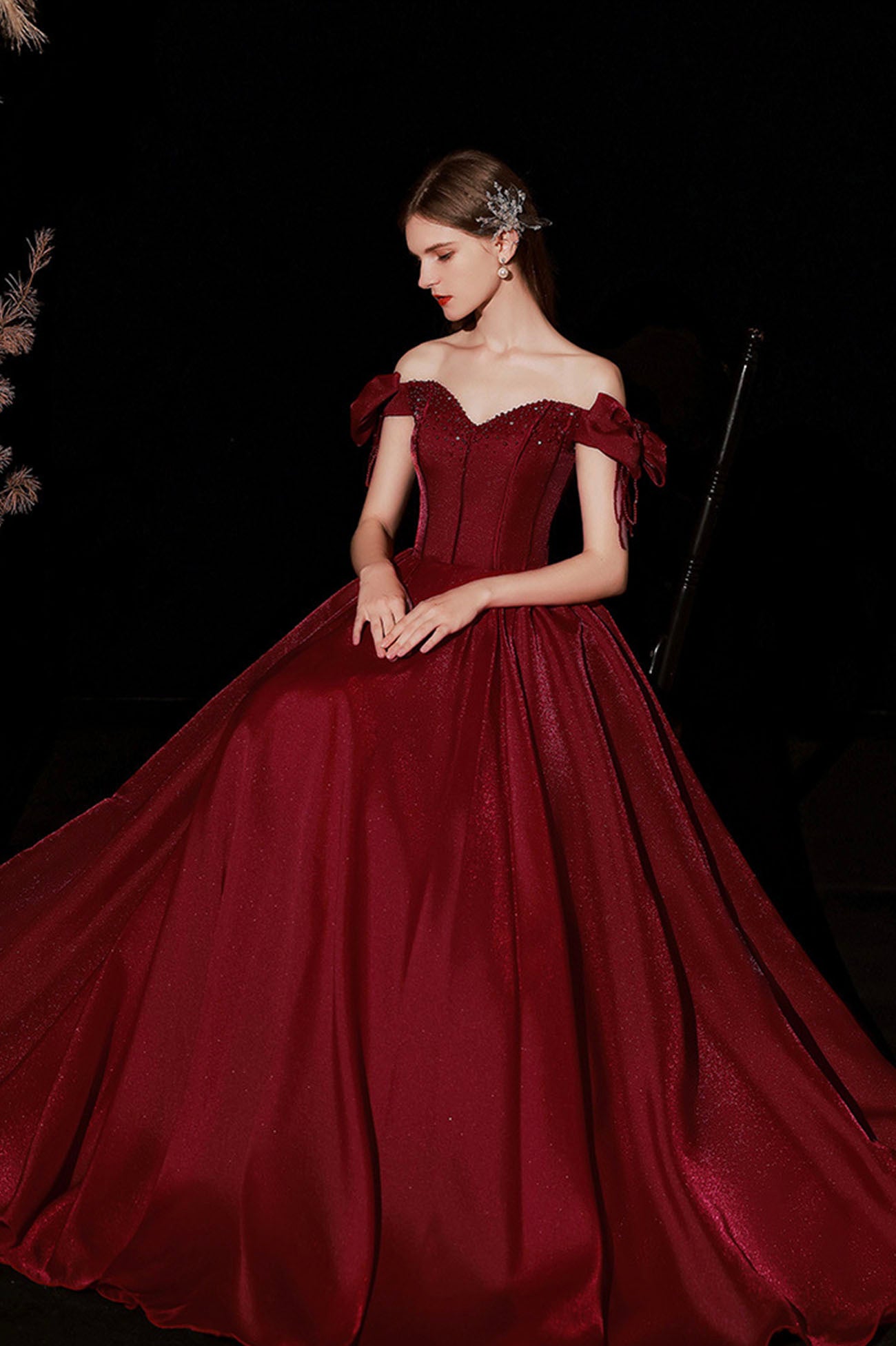 Burgundy Satin Long Prom Dresses, A-Line Off the Shoulder Formal Dresses US 8 / Burgundy Burgundy Satin Long Prom Dresses, A-Line Off the Shoulder Formal Dresses US 8 / Burgundy