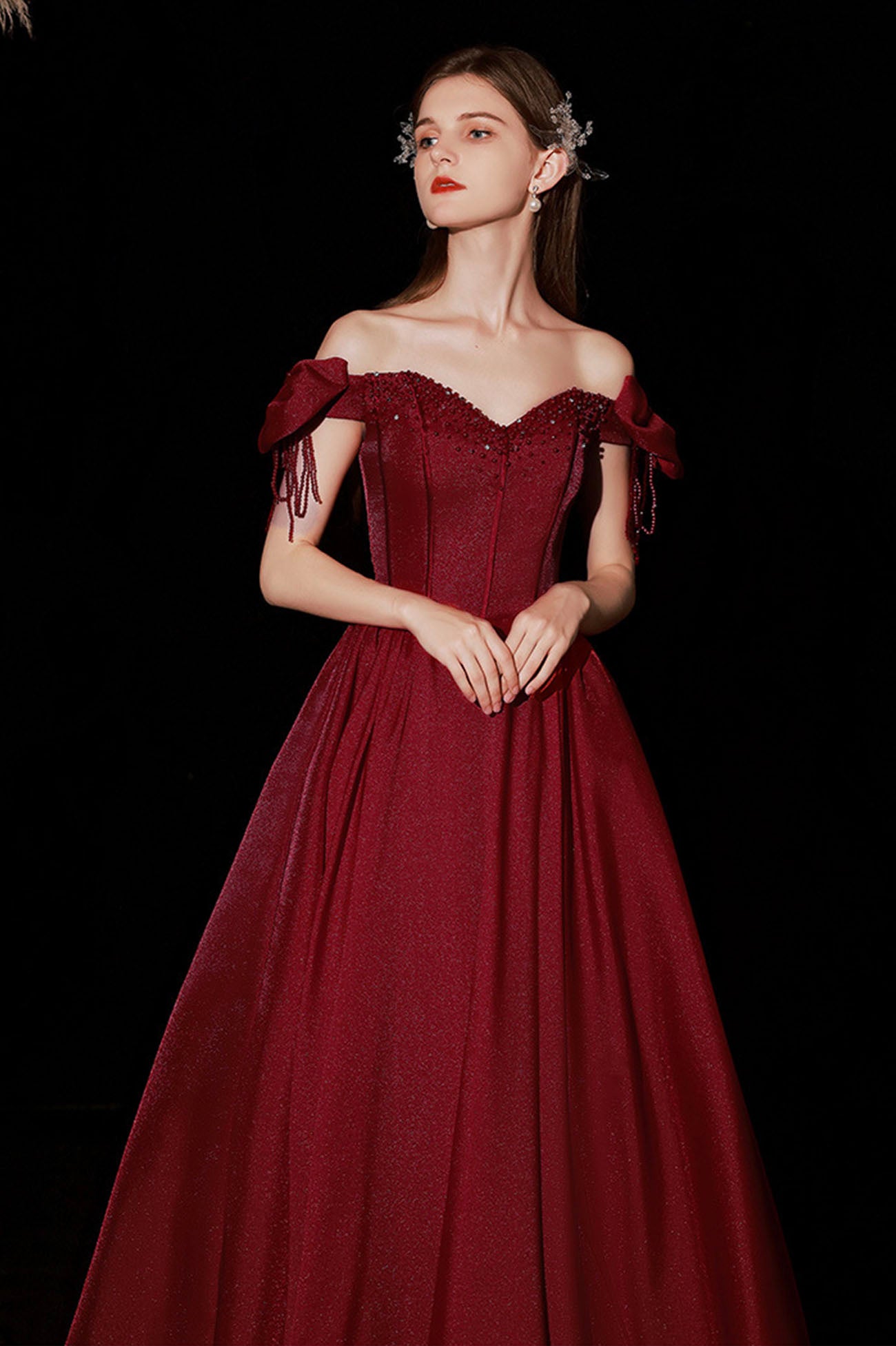 Burgundy Satin Long Prom Dresses, A-Line Off the Shoulder Formal Dresses US 8 / Burgundy Burgundy Satin Long Prom Dresses, A-Line Off the Shoulder Formal Dresses US 8 / Burgundy