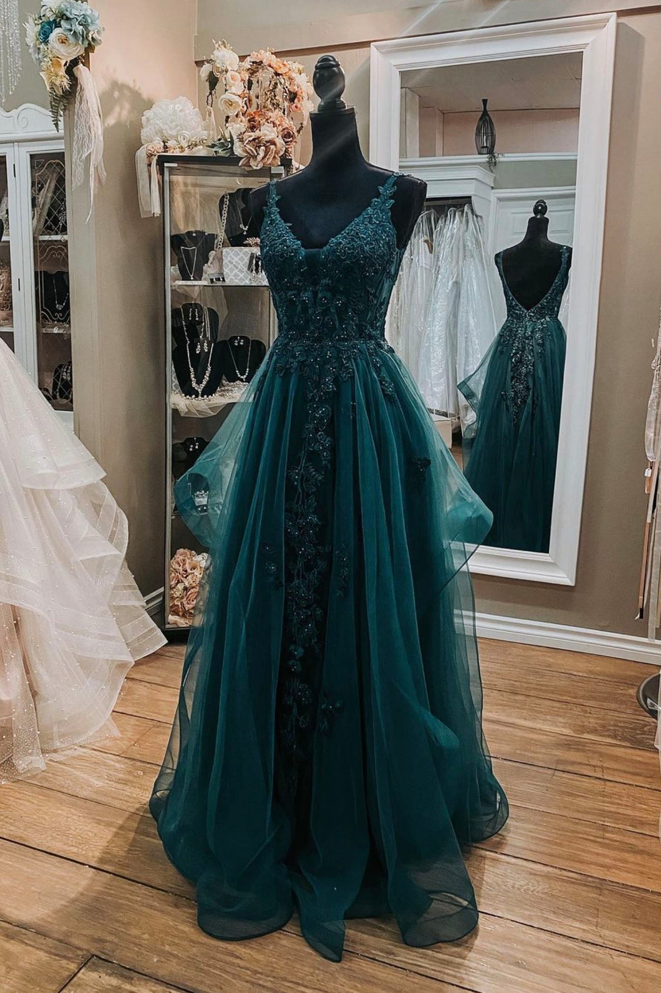 Green Tulle Lace Long Prom Dresses, A-Line Formal Evening Dresses Custom Size / Custom Color Green Tulle Lace Long Prom Dresses, A-Line Formal Evening Dresses Custom Size / Custom Color