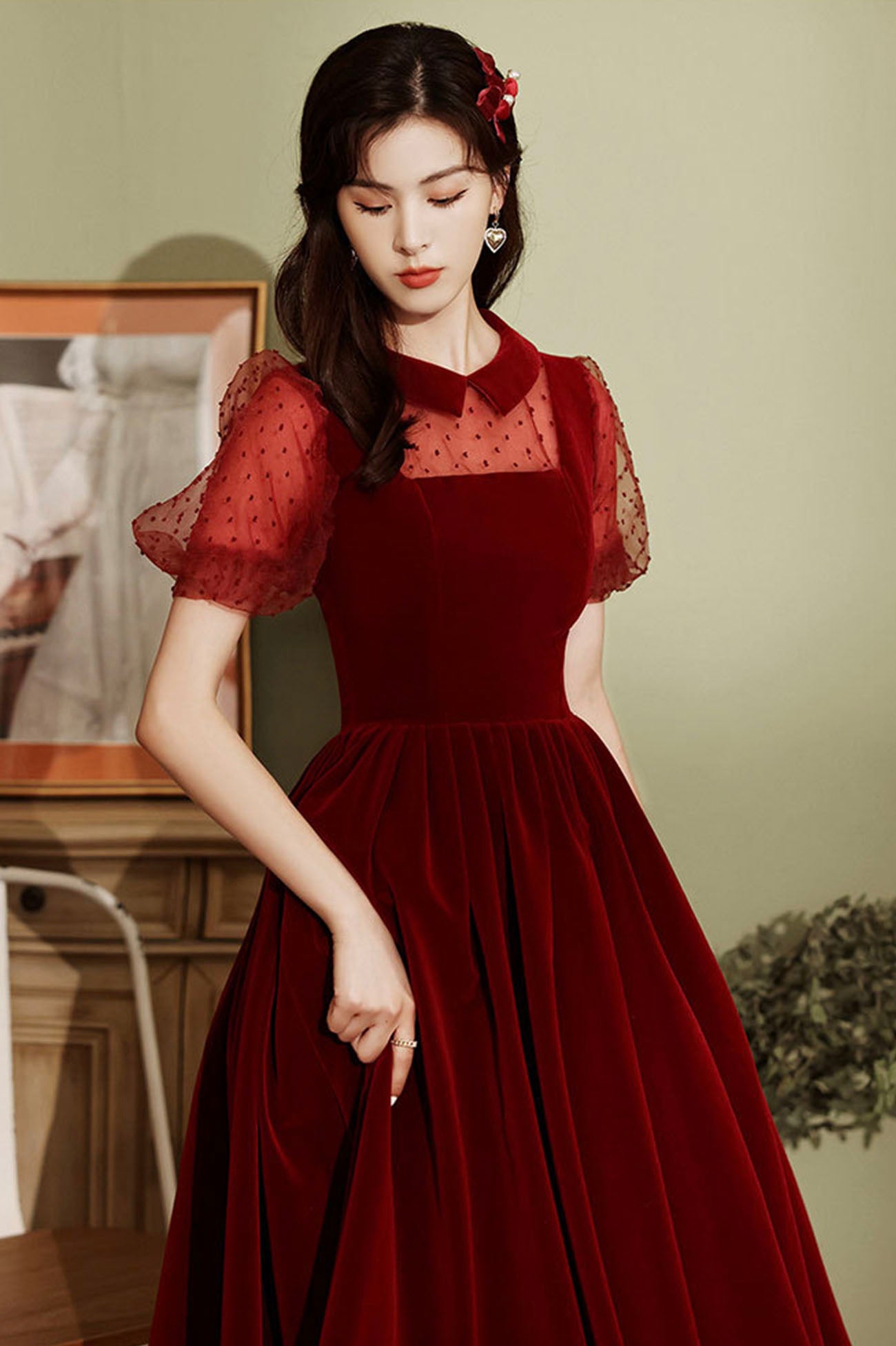 burgundy velvet homecoming dress Jessica Angel 833 Prom Long Velvet Fitted Formal Dress