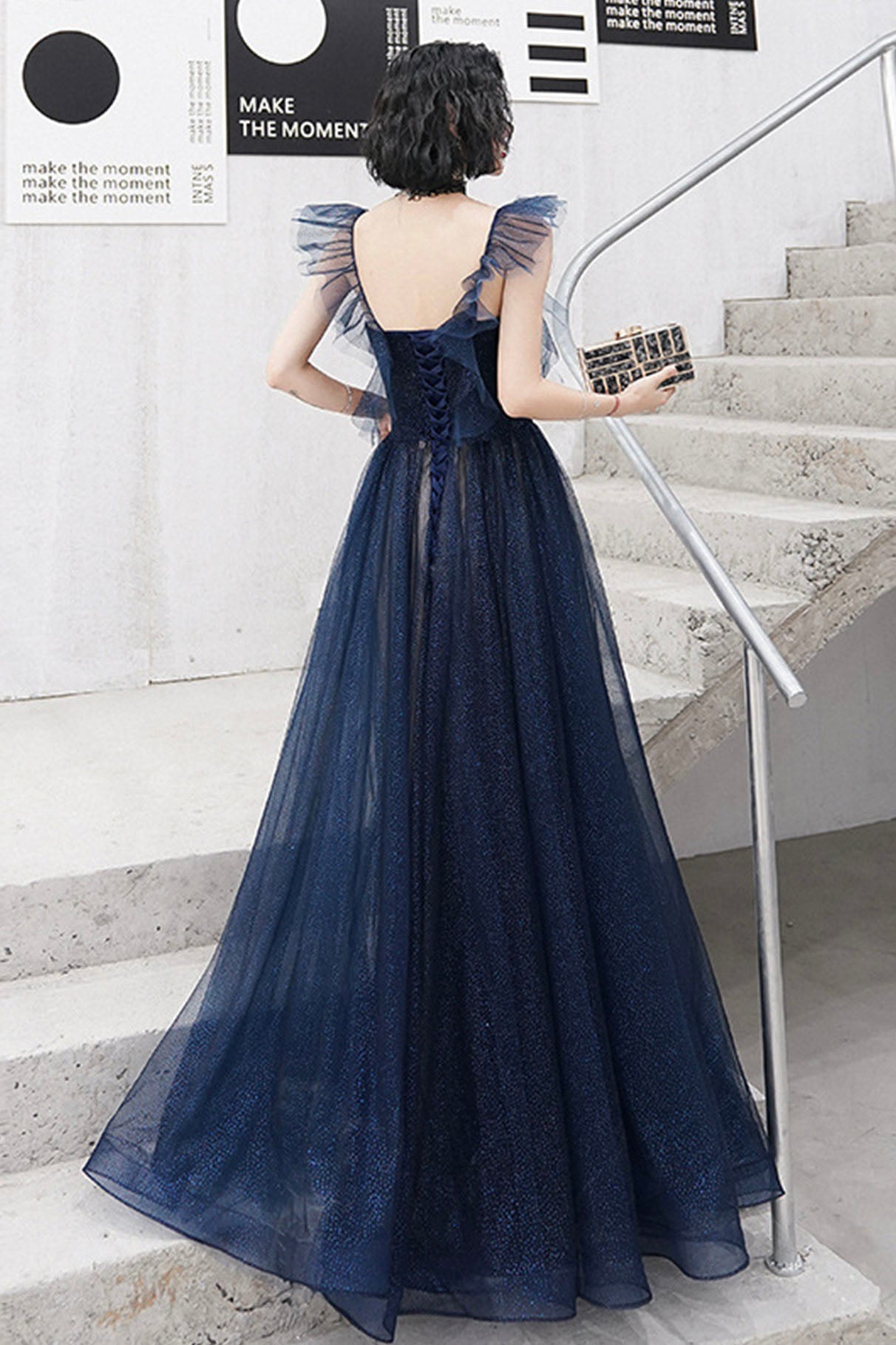 Blue Tulle Long Floor Length Prom Dress, A-Line Evening Dress – Loveydress