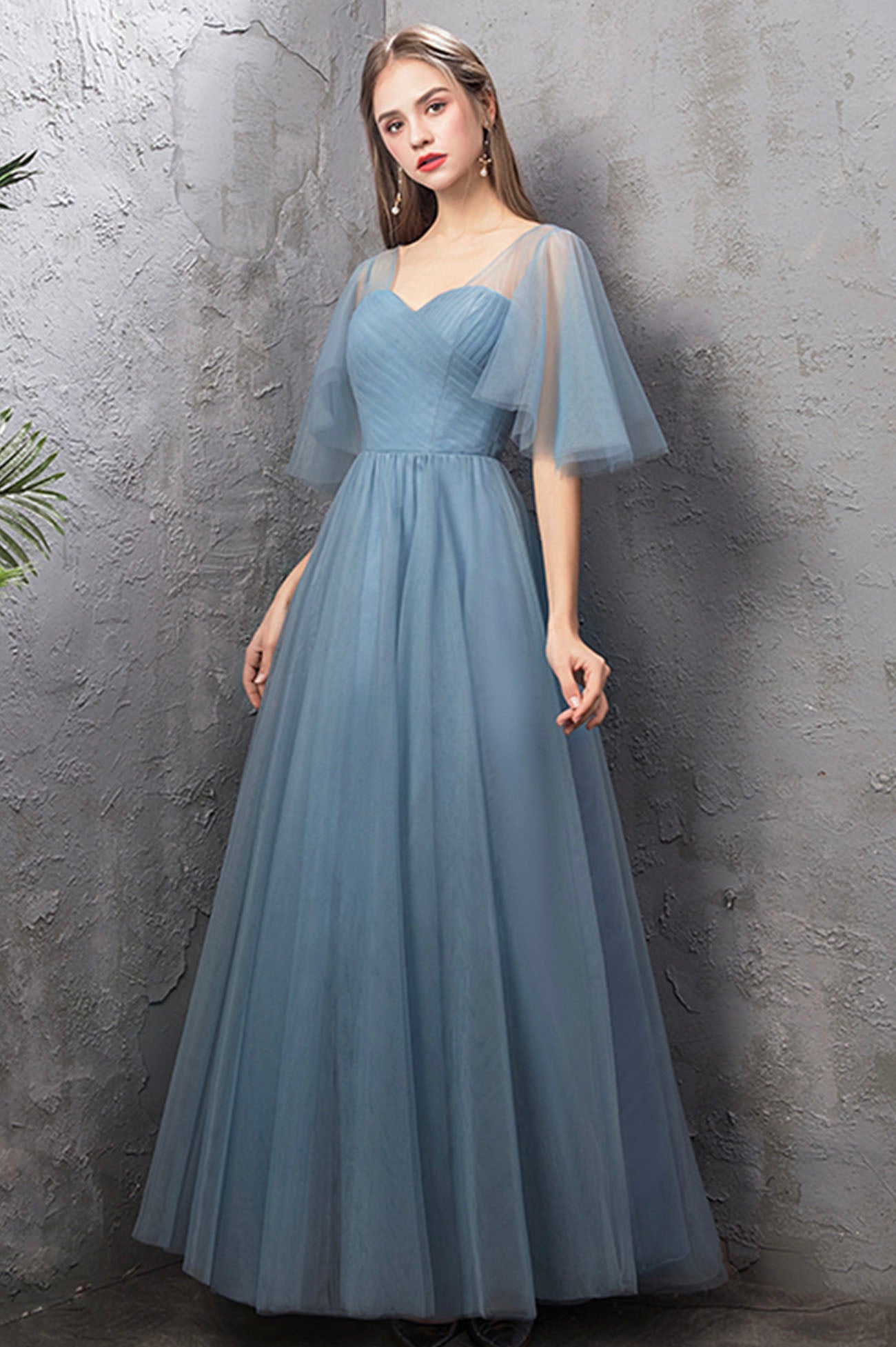 Blue Tulle Long Prom Dresses, Blue Tulle Bridesmaid Dresses US 8 / Blue / A Blue Tulle Long Prom Dresses, Blue Tulle Bridesmaid Dresses US 8 / Blue / A