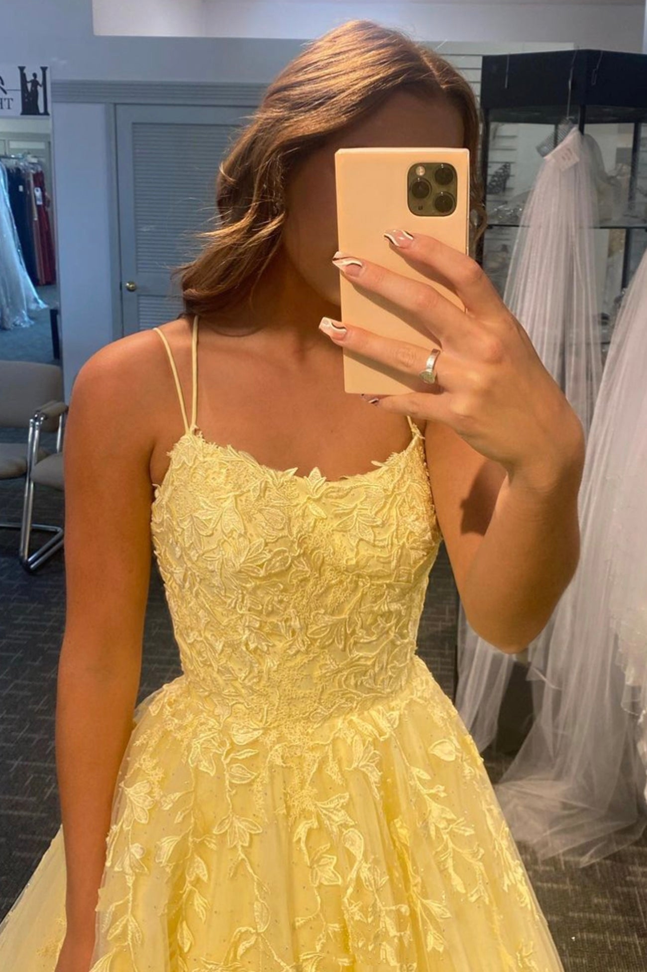 Yellow Lace Long A-Line Prom Dresses, Yellow Backless Evening Dresses US 14 / Custom Color Yellow Lace Long A-Line Prom Dresses, Yellow Backless Evening Dresses US 14 / Custom Color