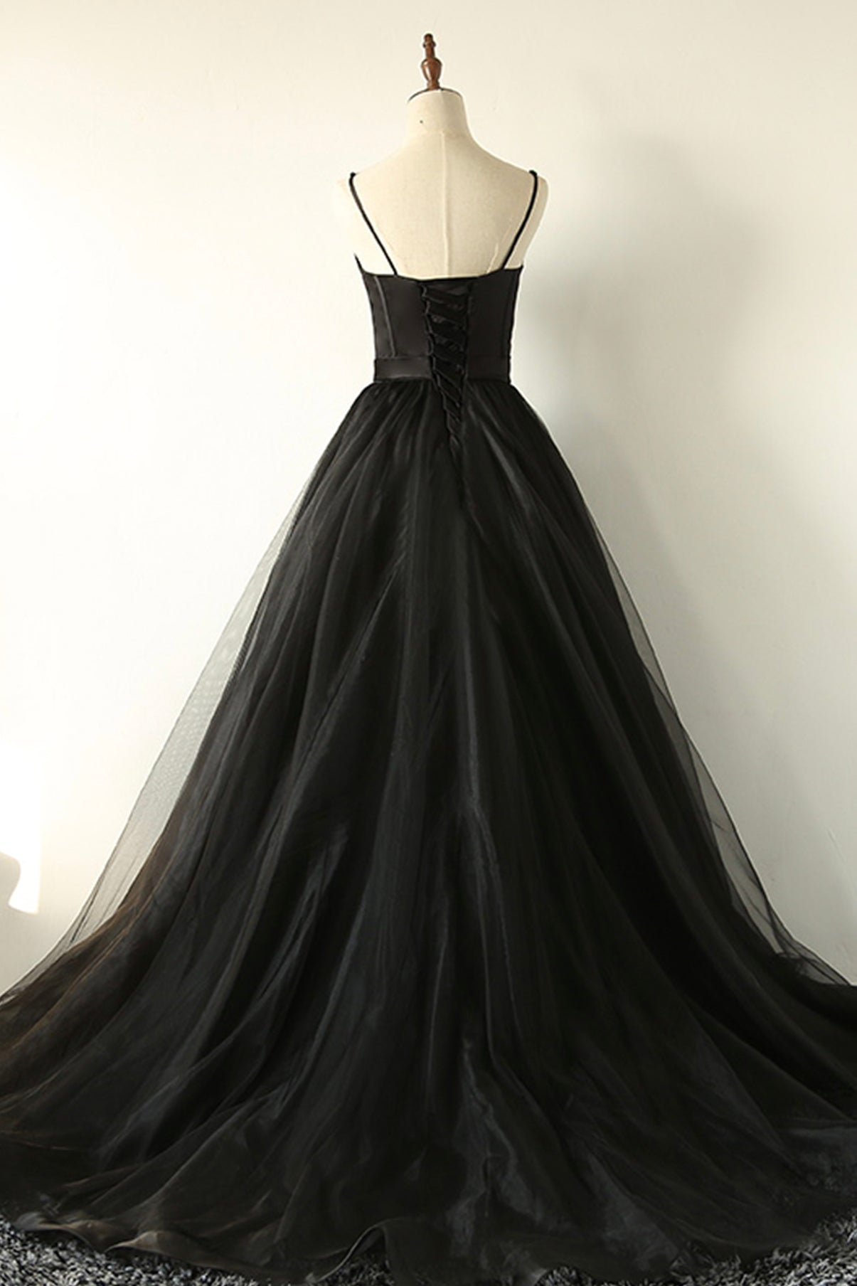 Black A-Line Spaghetti Strap Long Prom Dresses, Black Evening Dresses ...