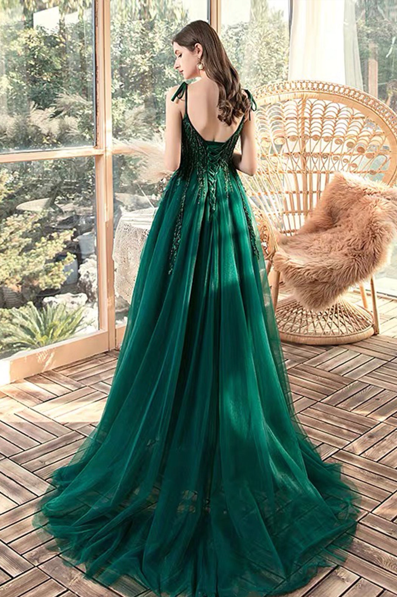Green V-Neck Lace Long Prom Dresses, A-Line Evening Dresses US 16 / Green Green V-Neck Lace Long Prom Dresses, A-Line Evening Dresses US 16 / Green