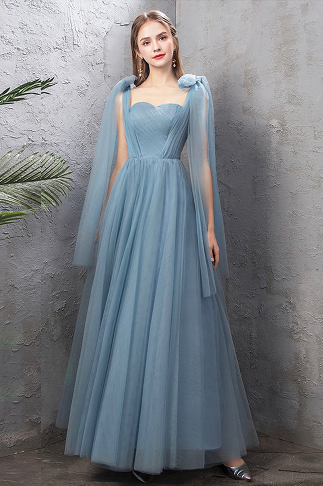 Blue Tulle Long Prom Dresses, Blue Tulle Bridesmaid Dresses – Loveydress