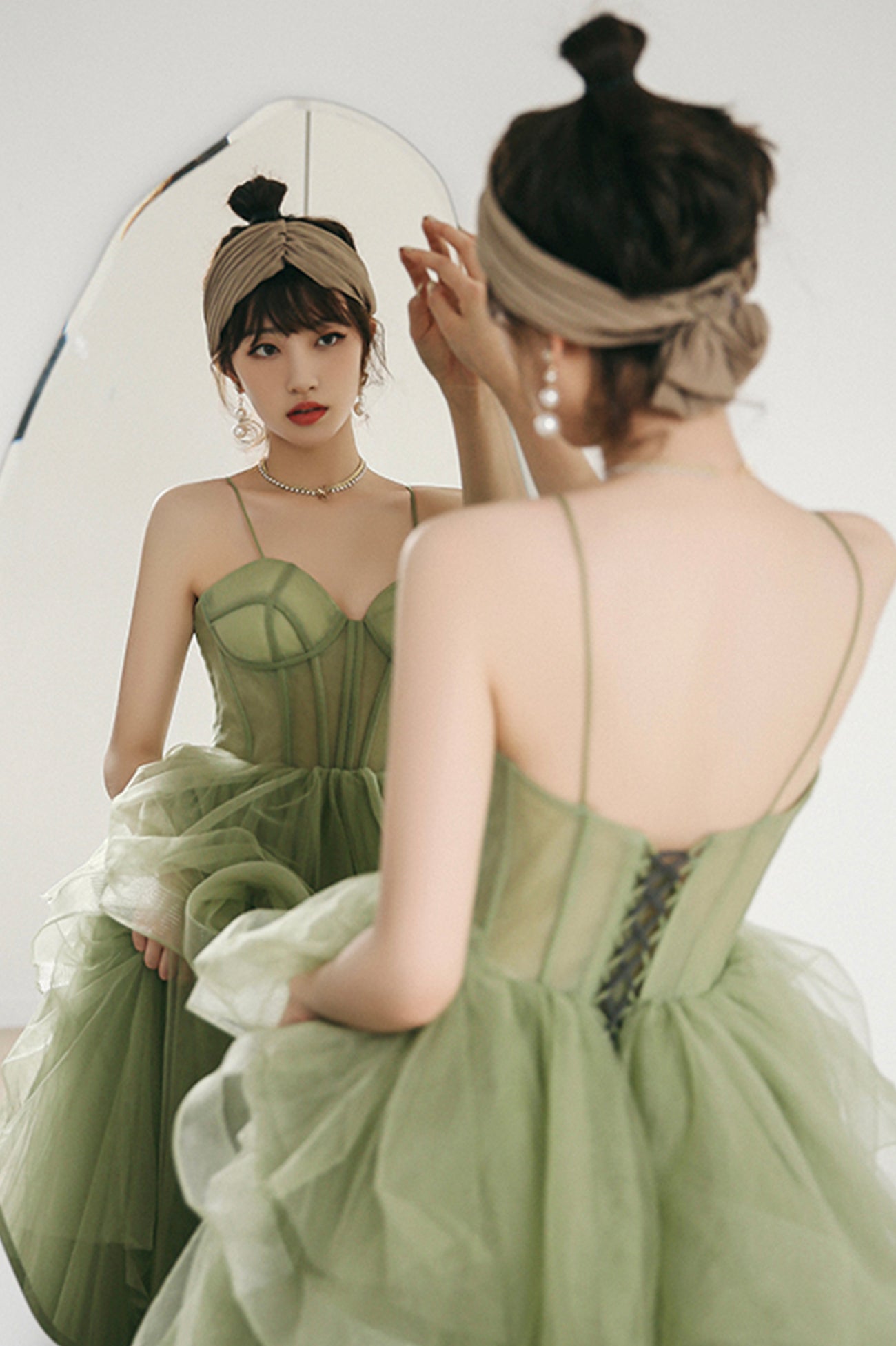 Green Tulle Long A-Line Evening Dress, Green Spaghetti Straps Prom Dress Us 14 / Green Green Tulle Long A-Line Evening Dress, Green Spaghetti Straps Prom Dress Us 14 / Green