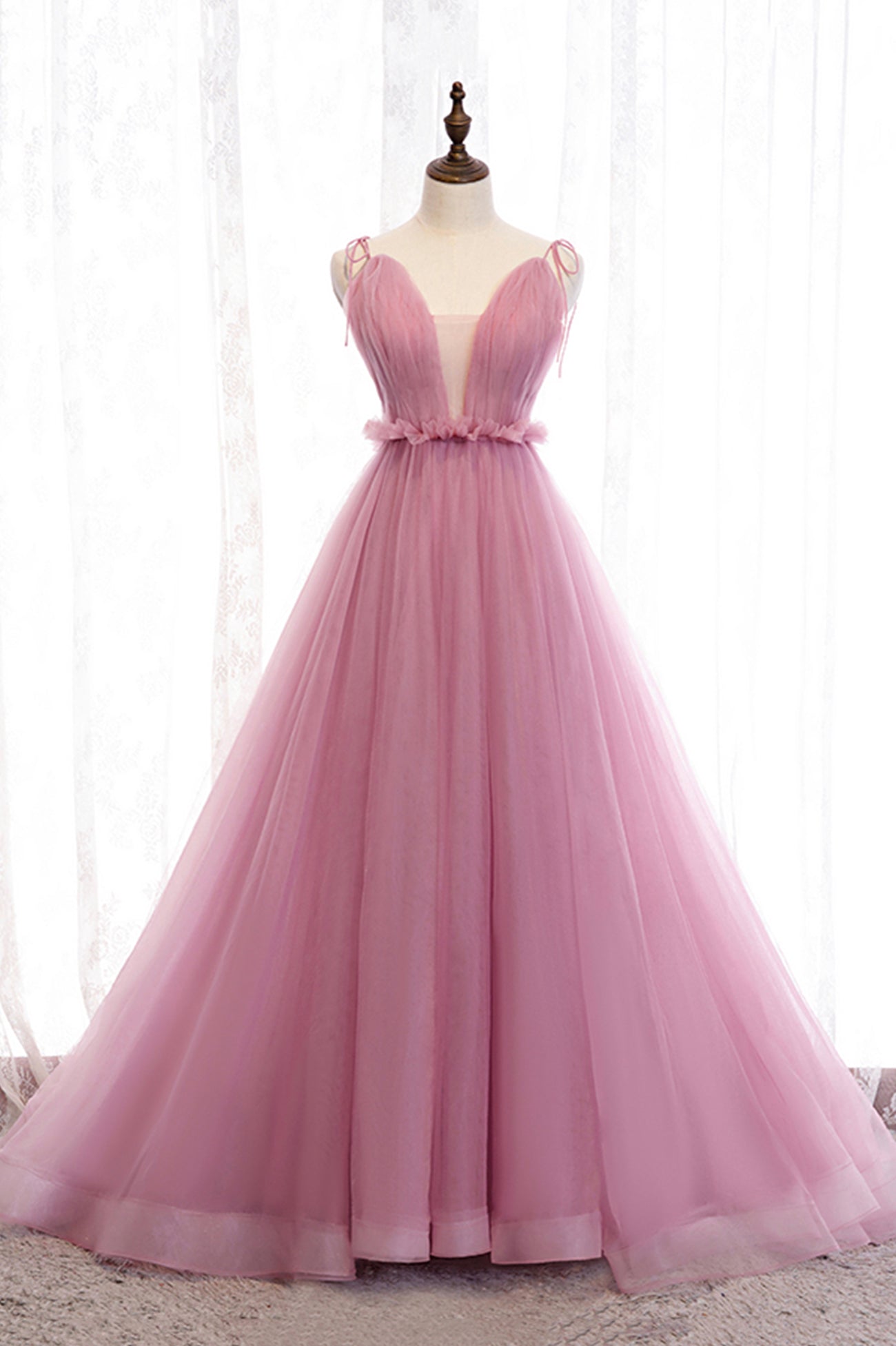 Pink Tulle Long Prom Dresses, A-Line Evening Party Dresses US 12 / Pink Pink Tulle Long Prom Dresses, A-Line Evening Party Dresses US 12 / Pink