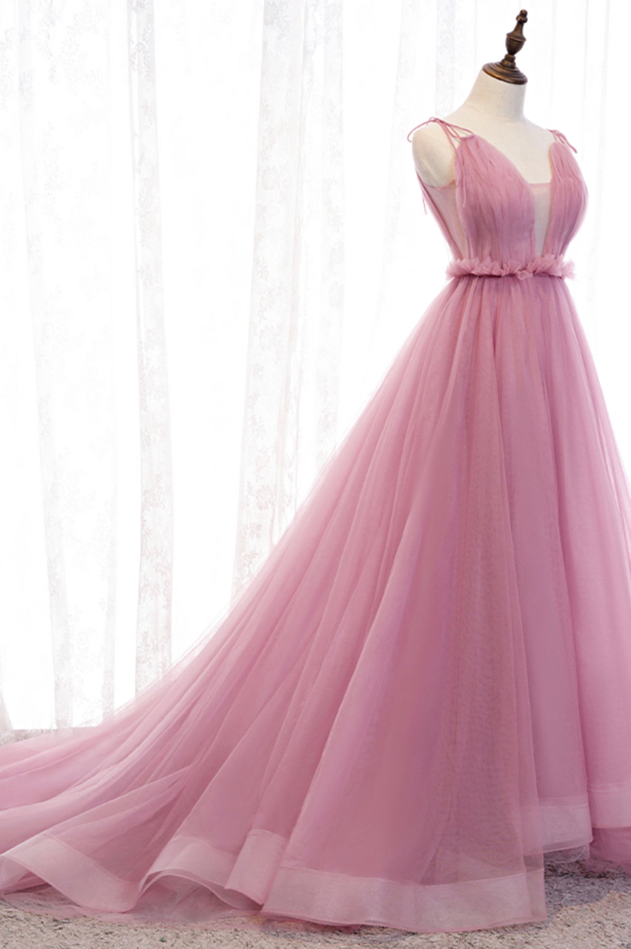 Pink Tulle Long Prom Dresses, A-Line Evening Party Dresses Loveydress Pink Tulle Long Prom Dresses, A-Line Evening Party Dresses Loveydress