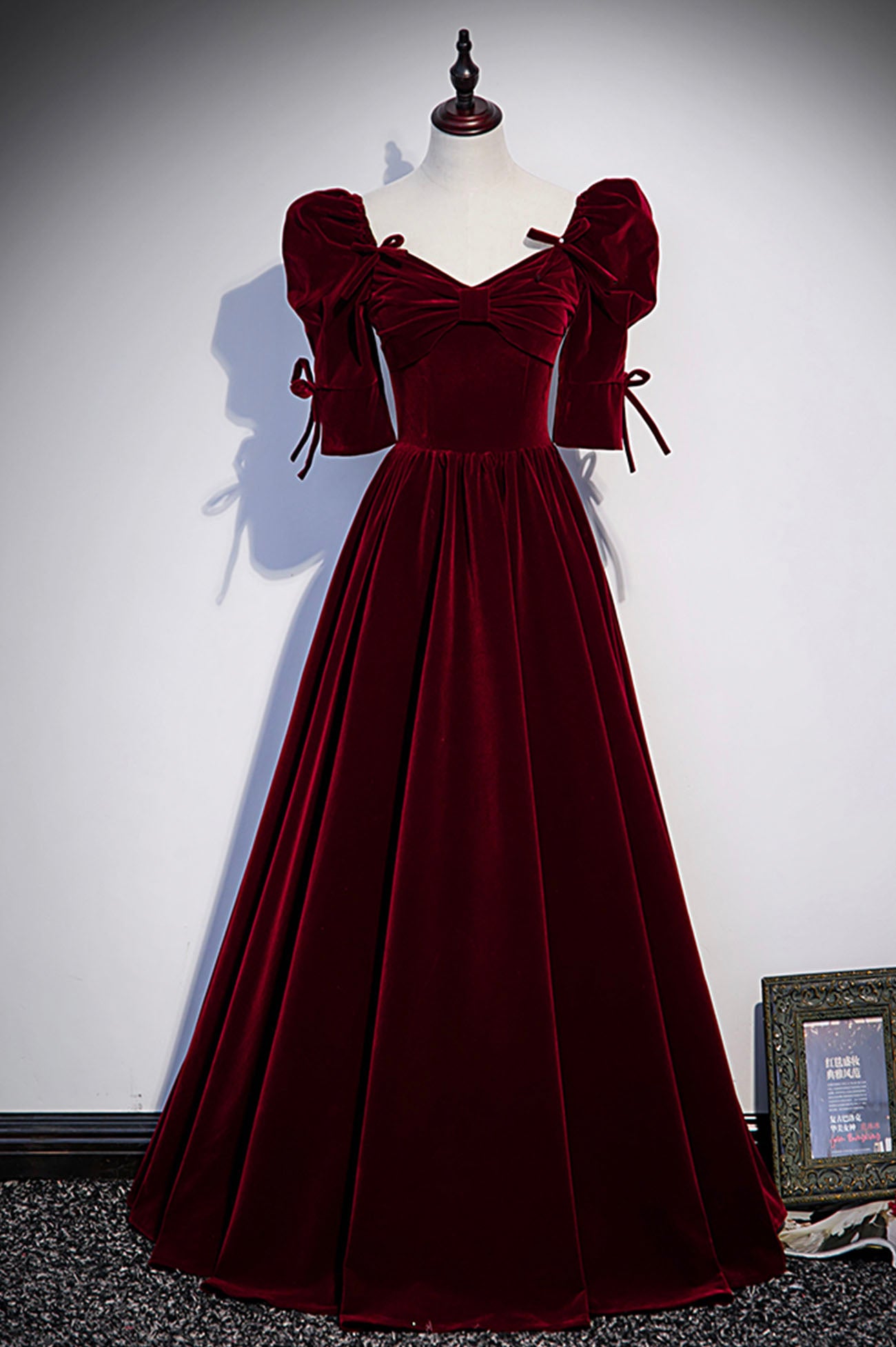 Burgundy Velvet Long Prom Dresses, A-Line Short Sleeve Evening Dresses US 6 / Custom Color Burgundy Velvet Long Prom Dresses, A-Line Short Sleeve Evening Dresses US 6 / Custom Color
