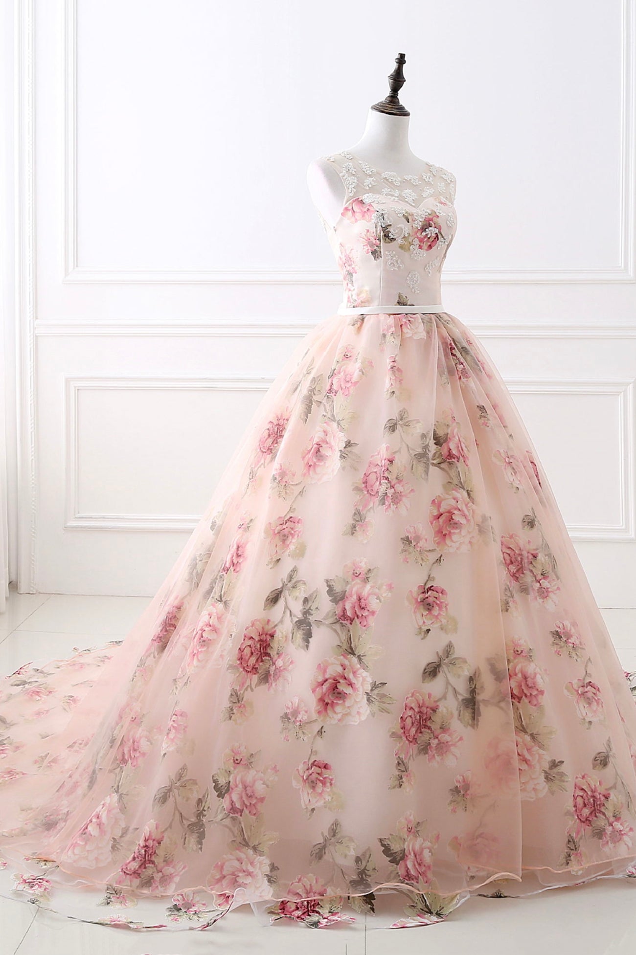 open lace back dress Pink Floral Pattern Lace Long Prom Dress, A-Line Formal Dress Loveydress open lace back dress Pink Floral Pattern Lace Long Prom Dress, A-Line Formal Dress Loveydress