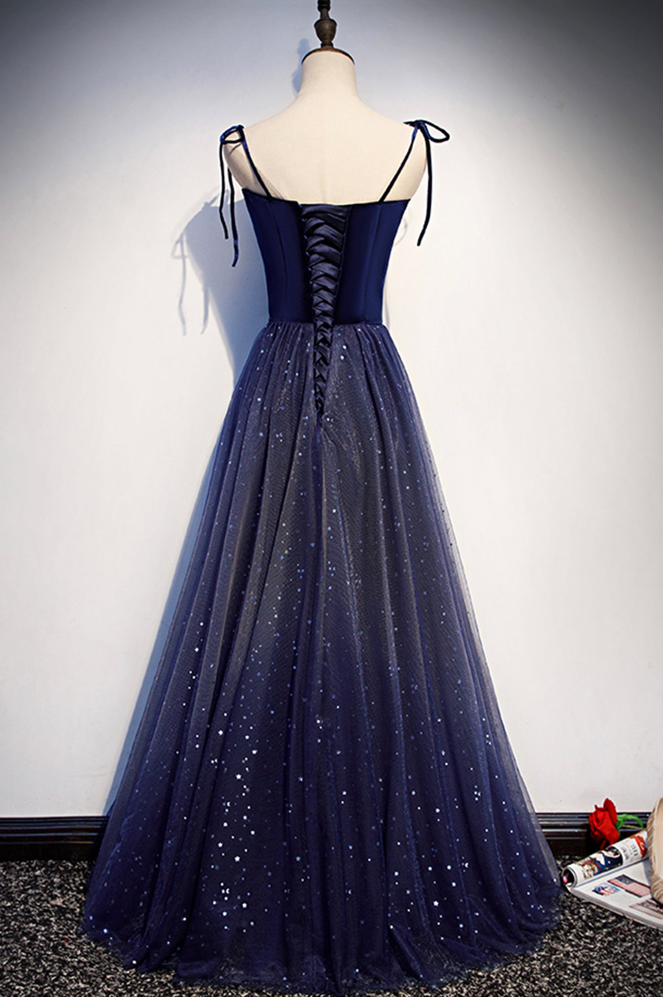 Blue Velvet Tulle Long Prom Dresses, Lovely A-Line Graduation Dresses US 4 / Blue Blue Velvet Tulle Long Prom Dresses, Lovely A-Line Graduation Dresses US 4 / Blue