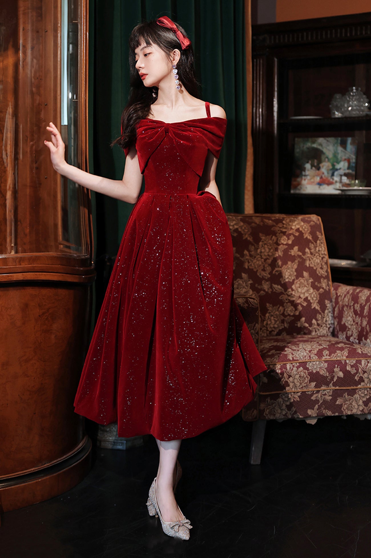 off the shoulder velvet dress Burgundy Prom Dress, A-Line Party – Loveydress Fully lined with soft Style:03116 SL Fashions Women's Black filter:Model:1661b373608131