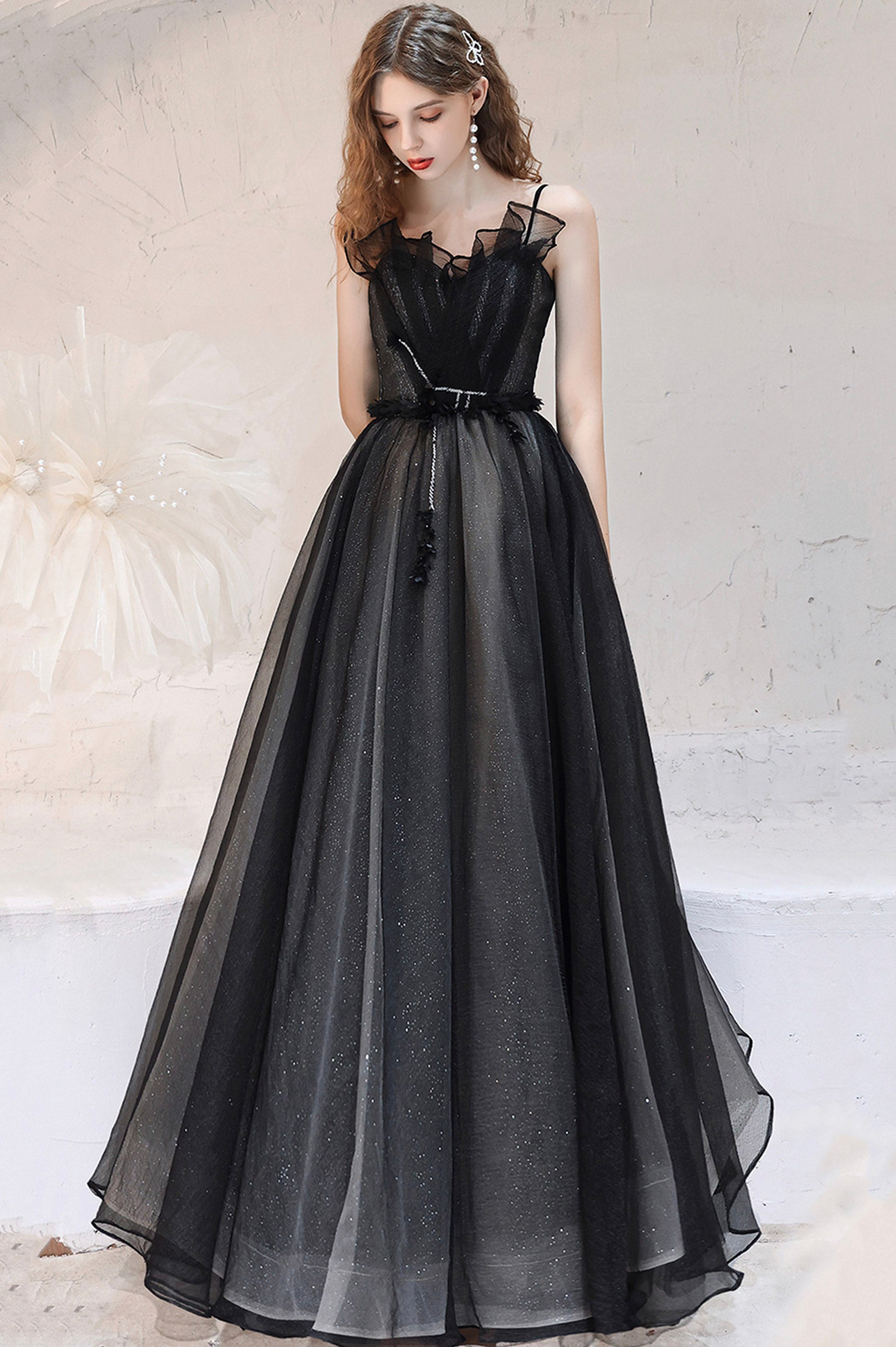 Black Long A-Line Tulle Prom Dress, Lovely Black Evening Dress US 10 / Black Black Long A-Line Tulle Prom Dress, Lovely Black Evening Dress US 10 / Black