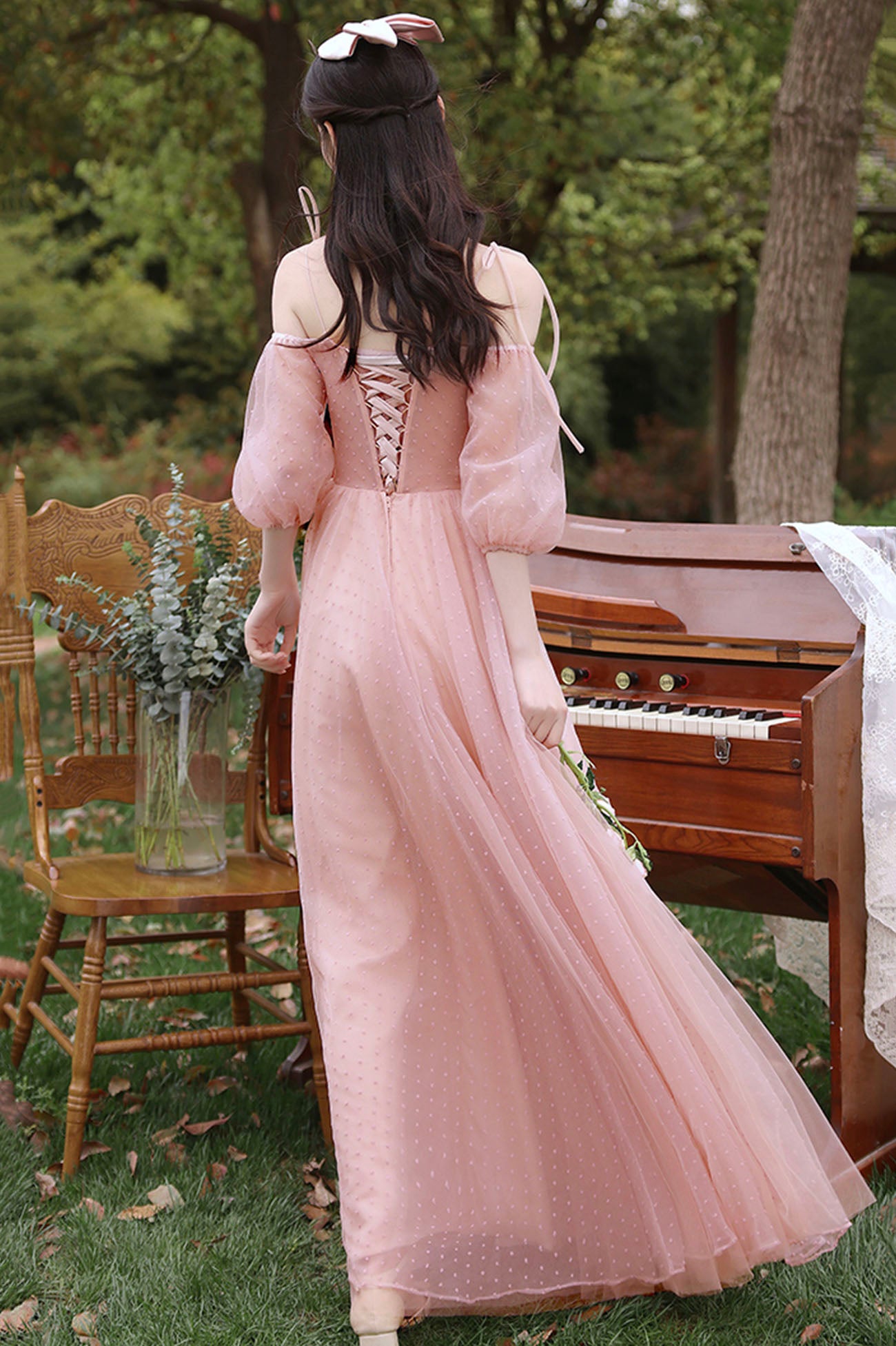 Pink Tulle Long Prom Dresses, Pink A-Line Tulle Party Dresses US 12 / Pink / C
