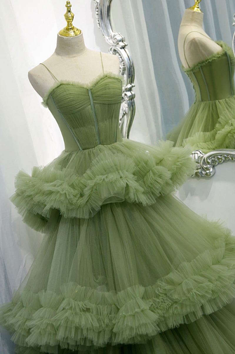 Green Tulle Long Prom Dresses, A-Line Formal Evening Dresses – Loveydress