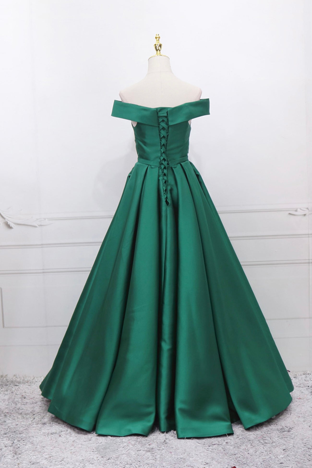 Green Satin Long Prom Dress, Off The Shoulder Evening Party Dress US 10 / Custom Color Green Satin Long Prom Dress, Off The Shoulder Evening Party Dress US 10 / Custom Color